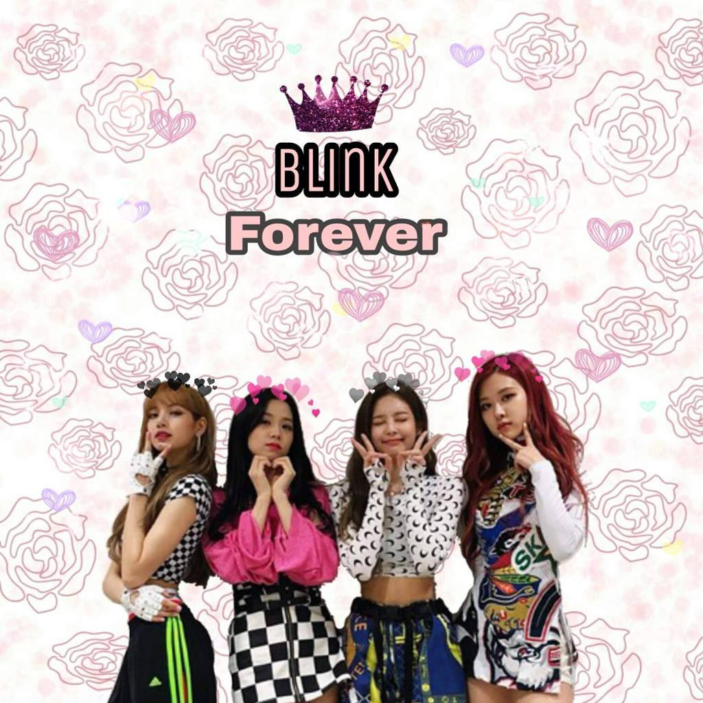BLACKPINKメンバーと「Blink Forever」の文字、紫の王冠の壁紙