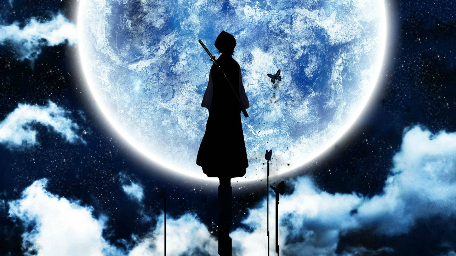 美しいアニメ『BLEACH』のルキア、満月に立つ 壁紙