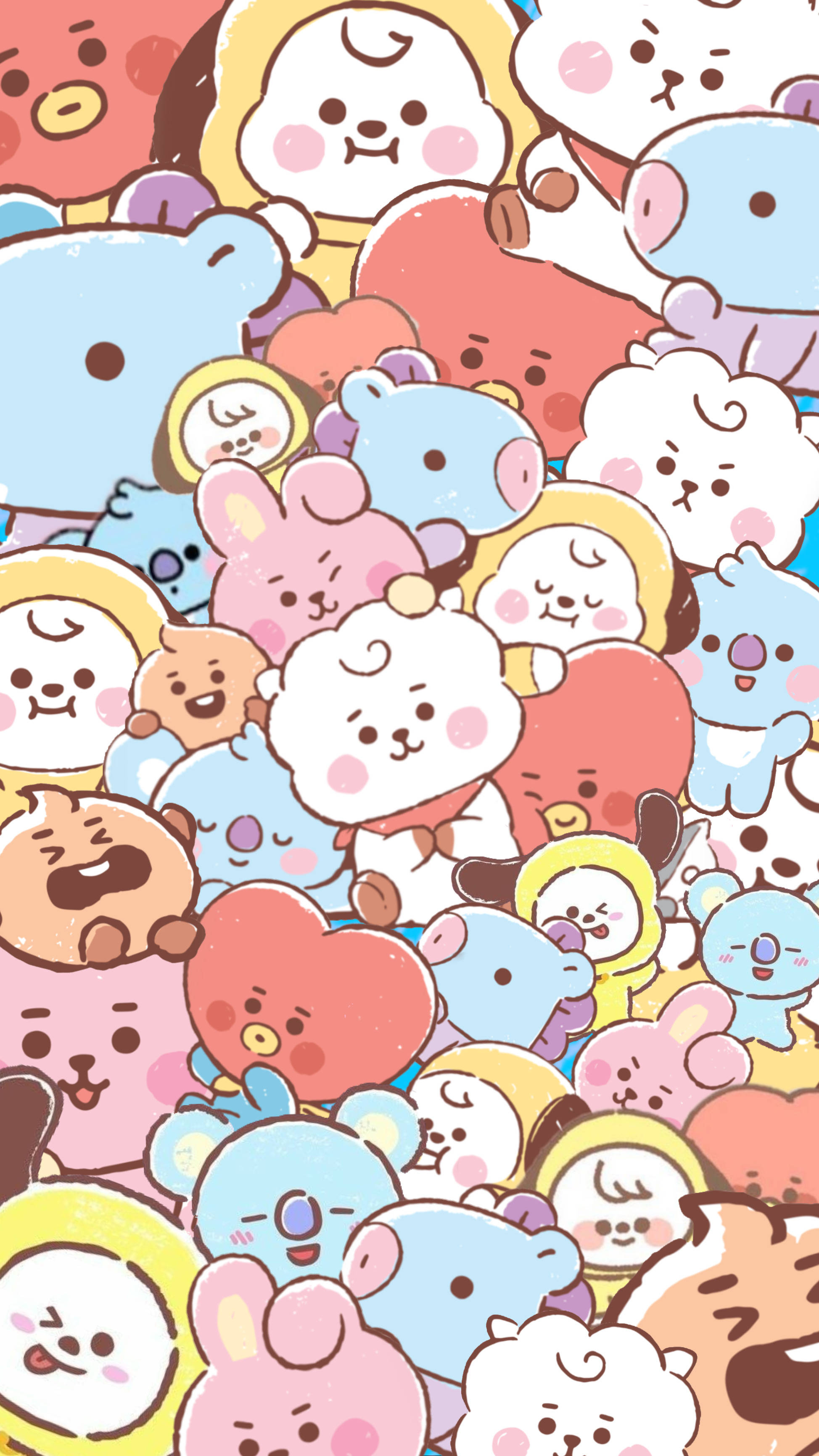 パステルパープルのクッキーとBT21フレンズ 壁紙