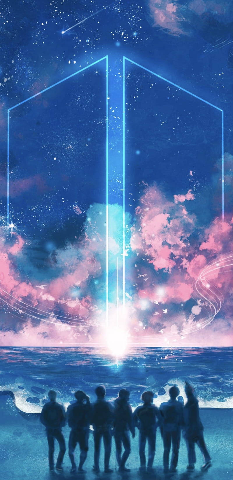 かわいいBTSの描きロゴと空 壁紙