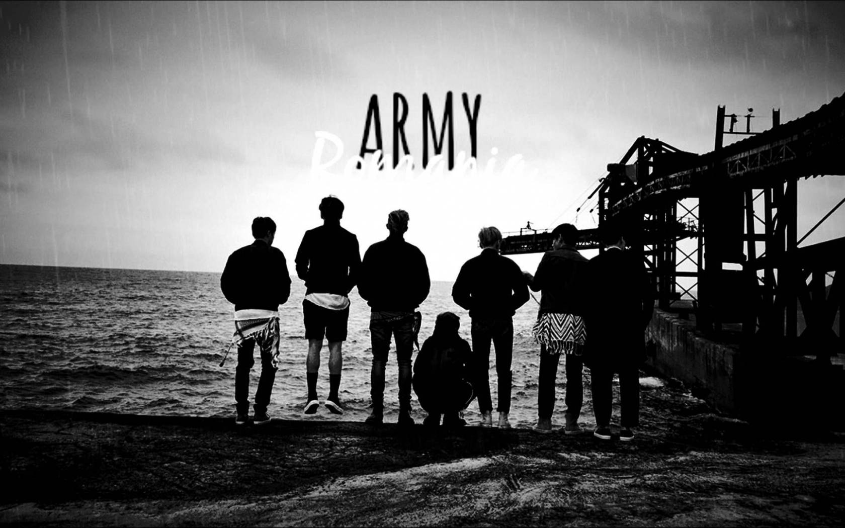 BTS 海辺に立つモノクロ ラップトップ 壁紙