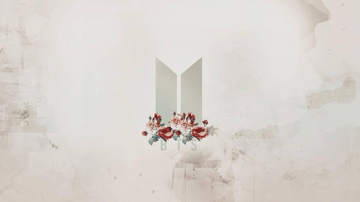 BTSロゴと花のノートパソコン 壁紙