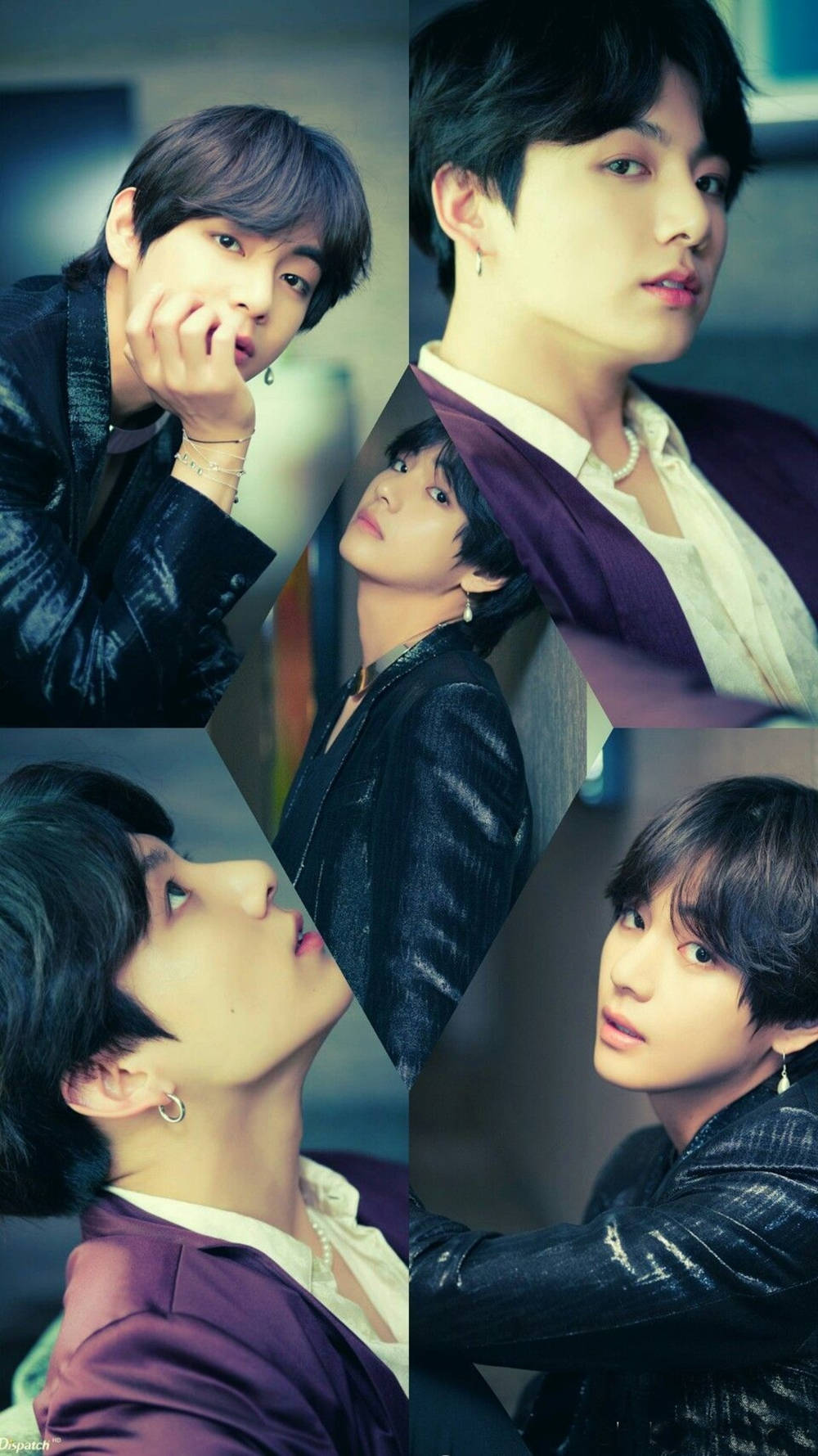 BTS JKとVのコラージュアート 壁紙