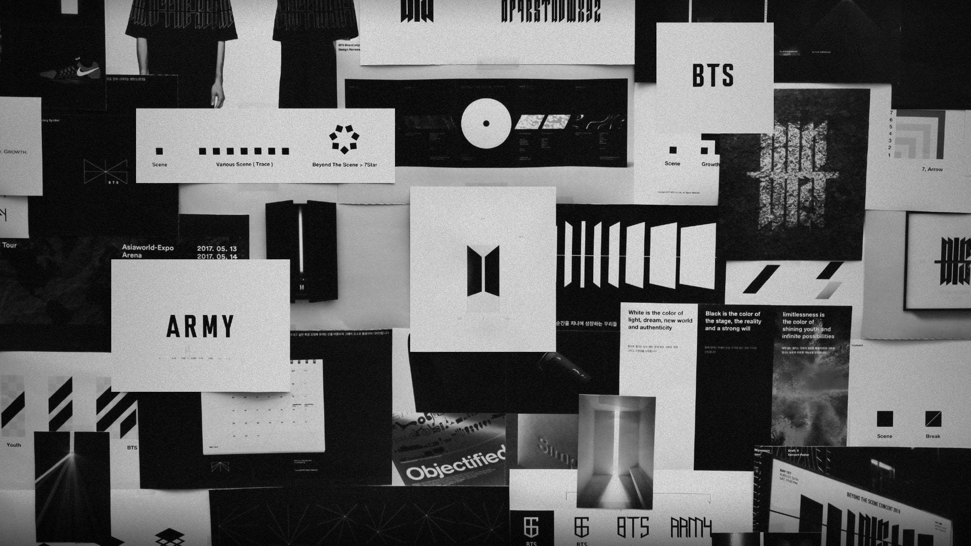 BTS ブラック アート ロゴコラージュ 壁紙