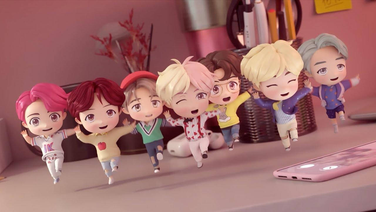 BTS TinyTANキャラクターが踊るノートパソコン 壁紙