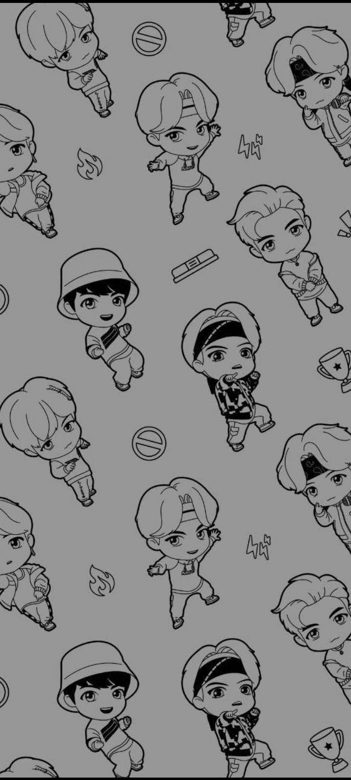BTS TinyTAN ラインドローイング 壁紙
