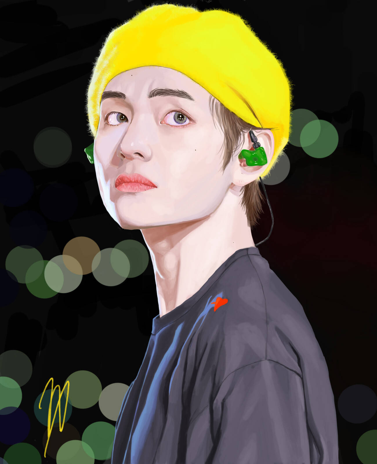 BTS V イエローベレー帽アート 壁紙