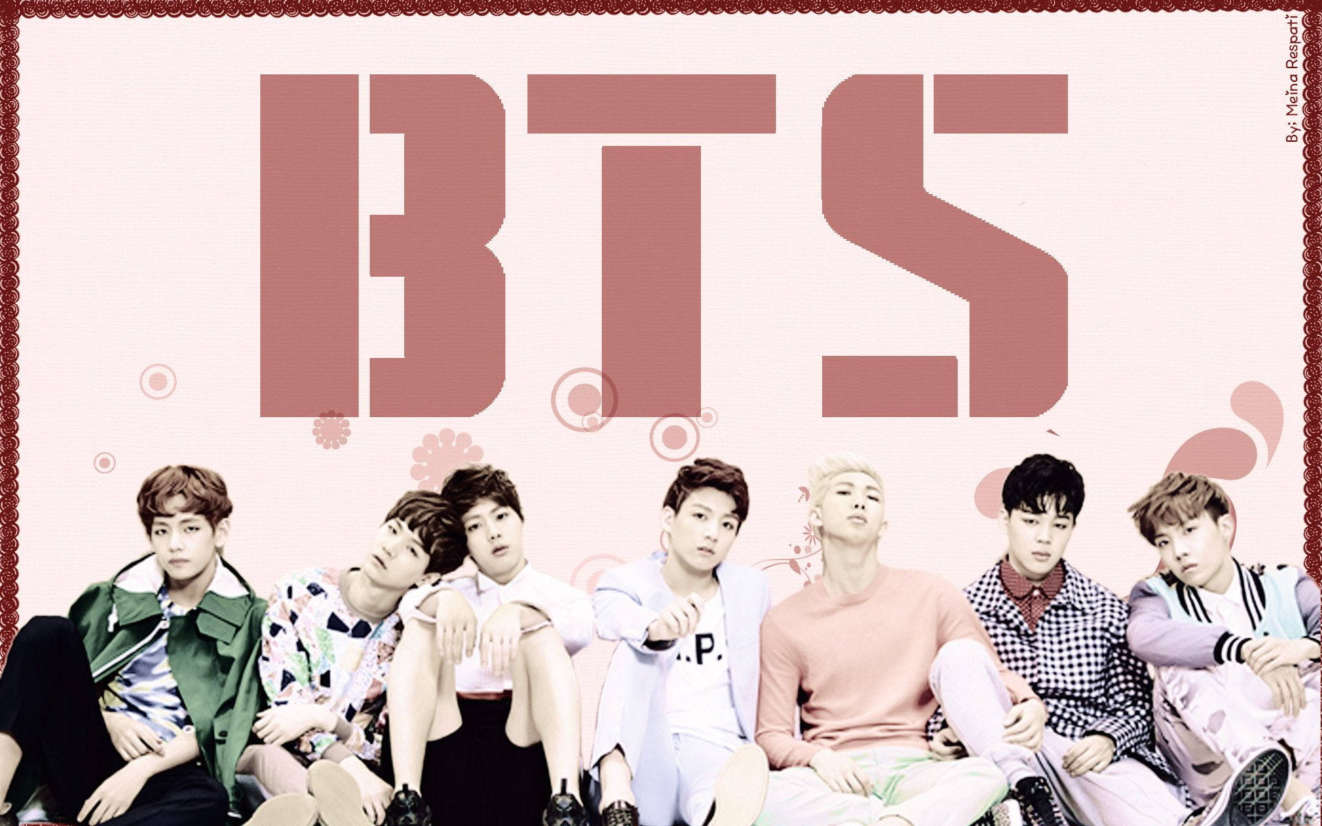 BTS グループ写真 ピンク 壁紙