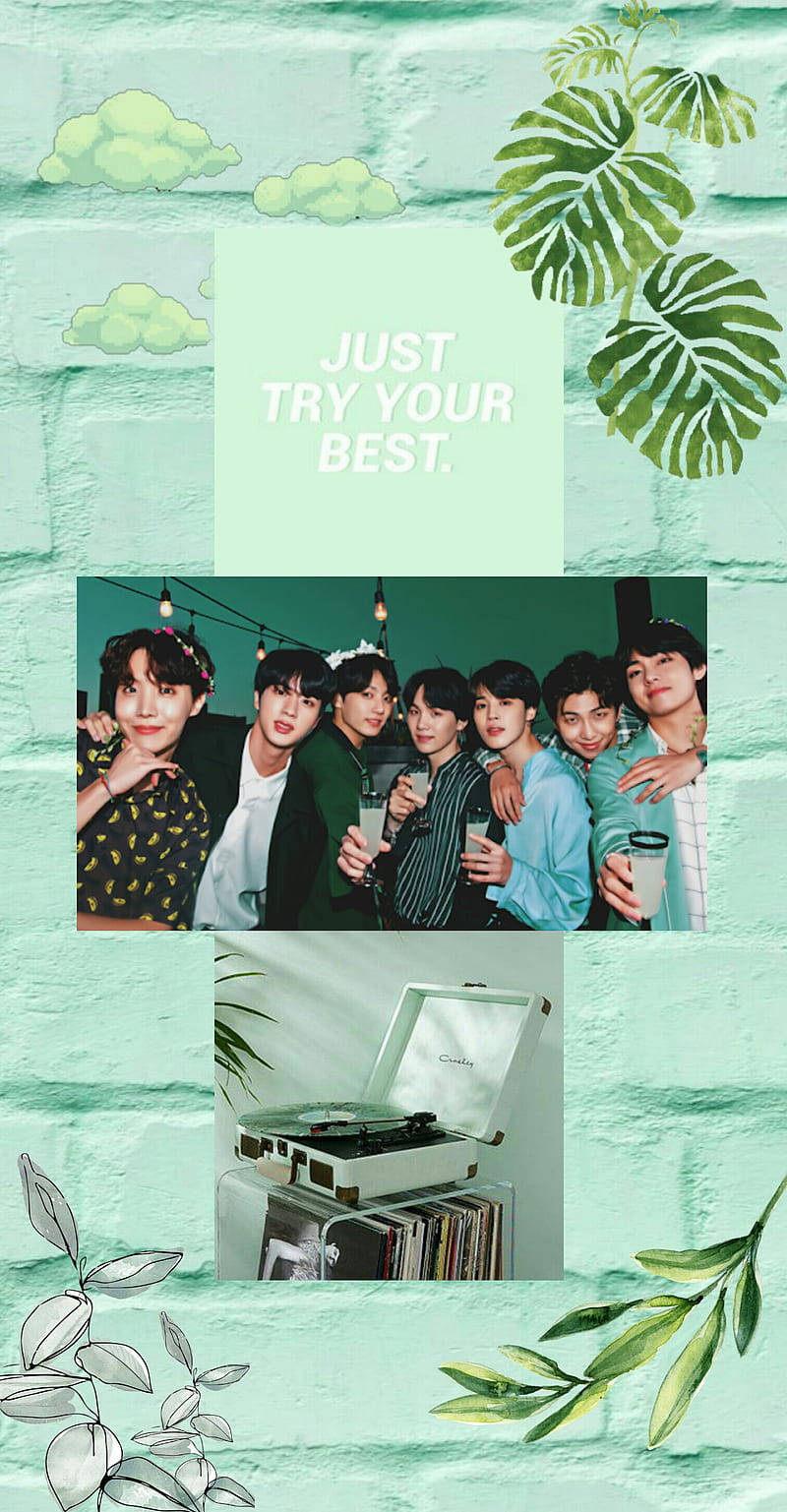 BTS アートなミントグリーン 壁紙