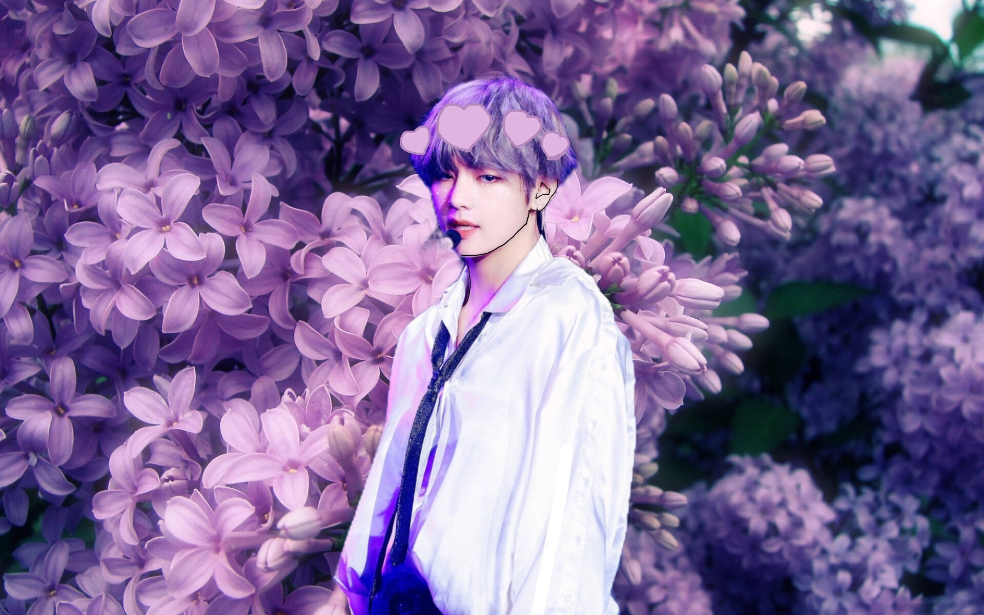 BTS 紫のV フラワー アート 壁紙