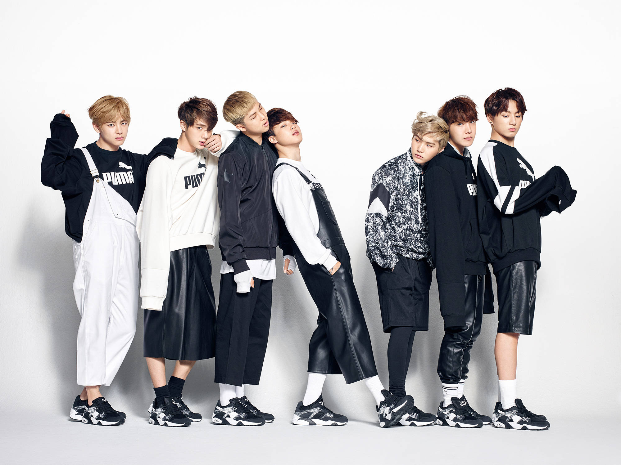 BTSのPumaフォトシュート スタイリッシュなビジュアル 壁紙