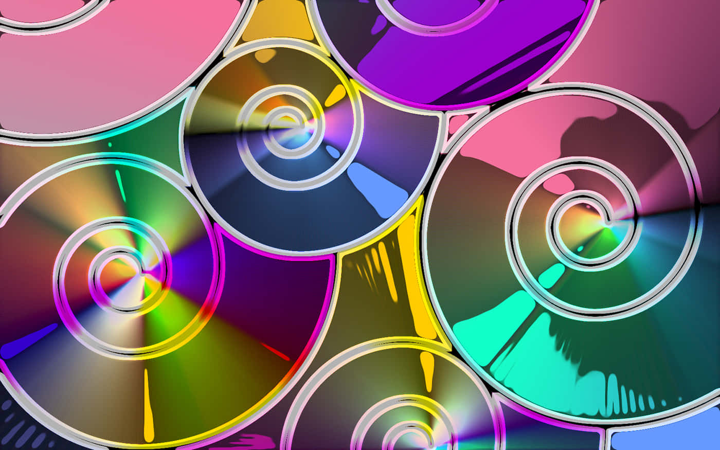 カラフルなCDとカラフルな背景 壁紙
