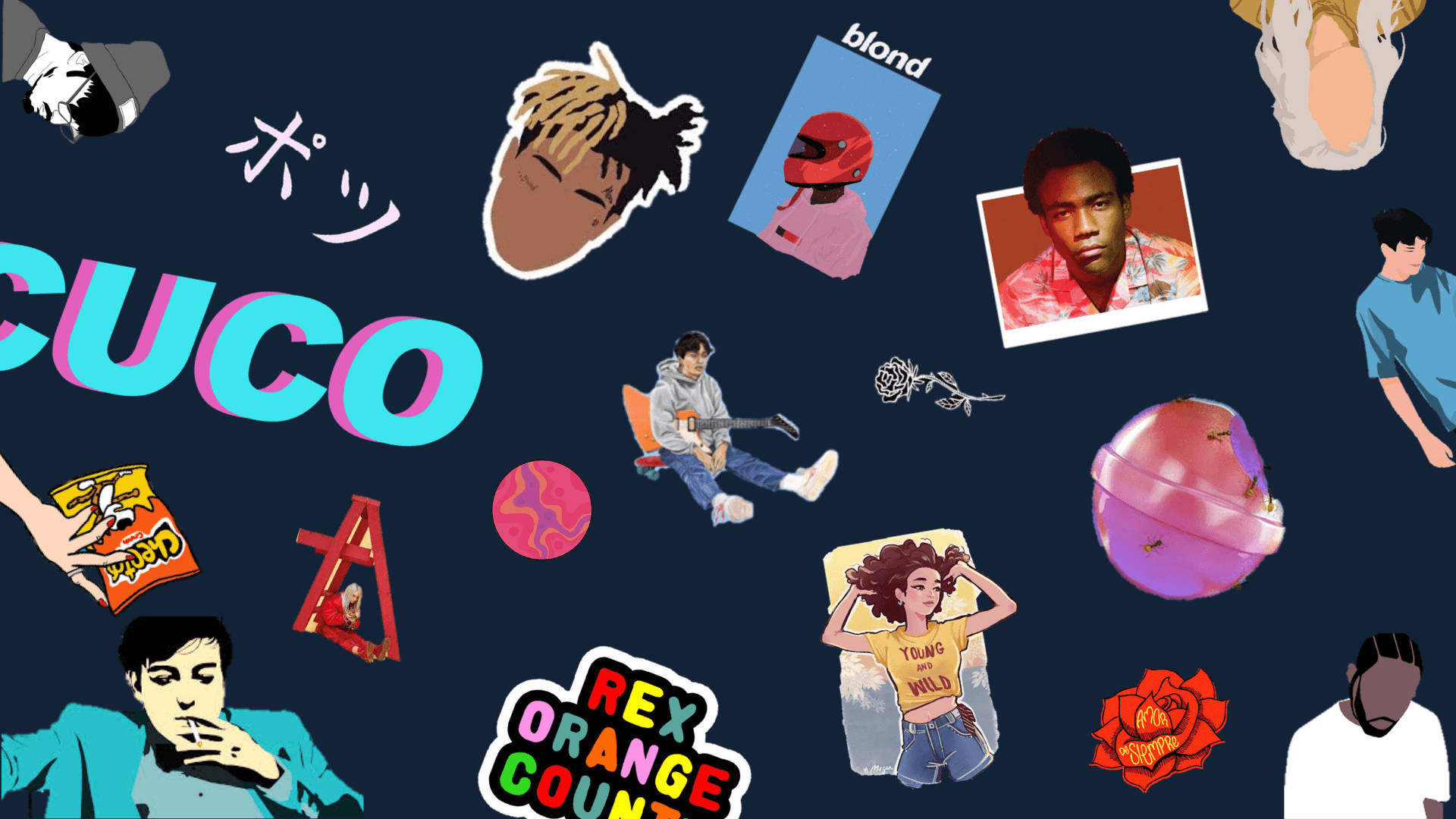 cuco - ステッカーのコラージュに描かれたcucoの文字 壁紙