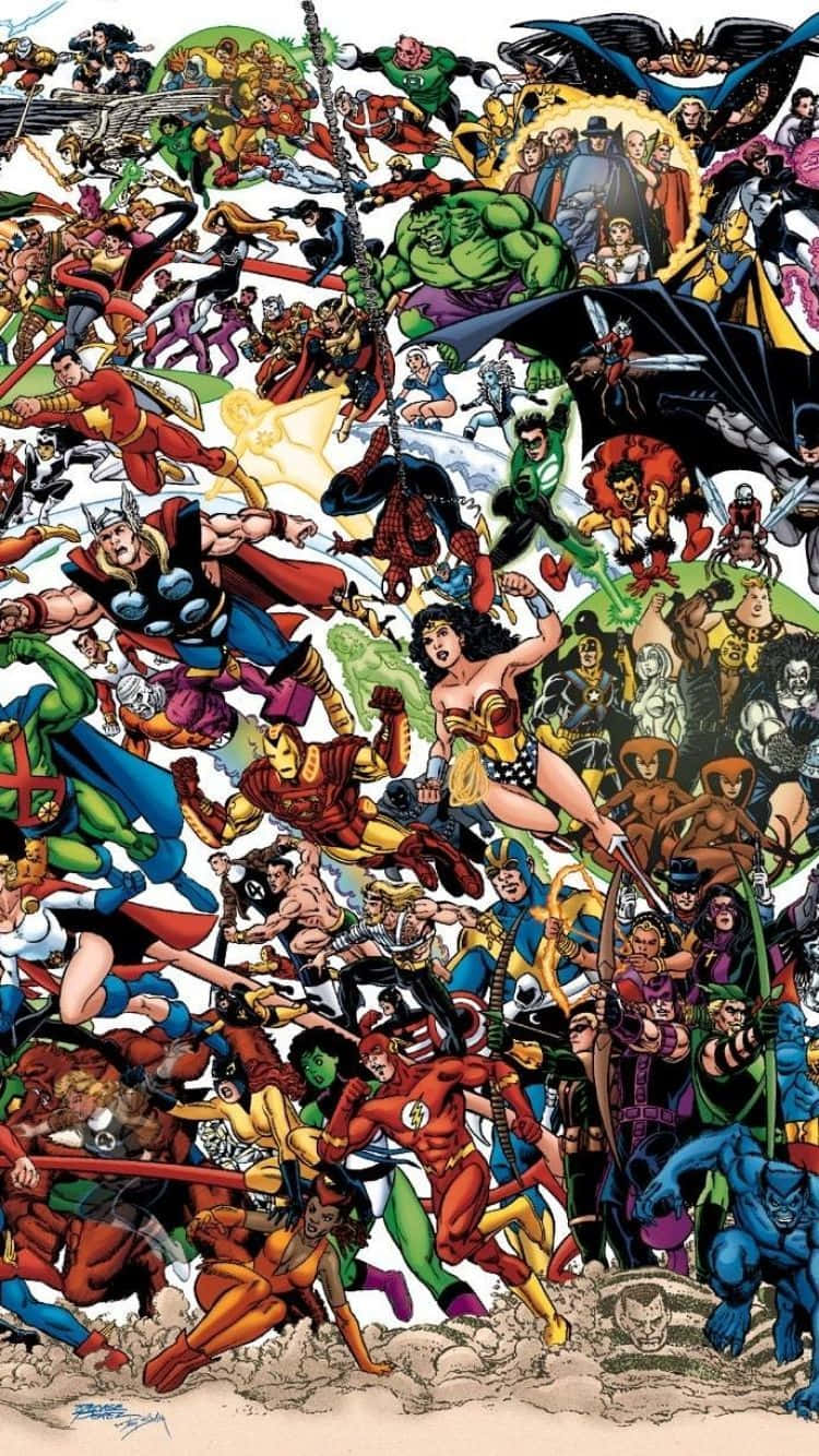DCとマーベルのコラボレーション スーパーヒーローコラージュ 壁紙