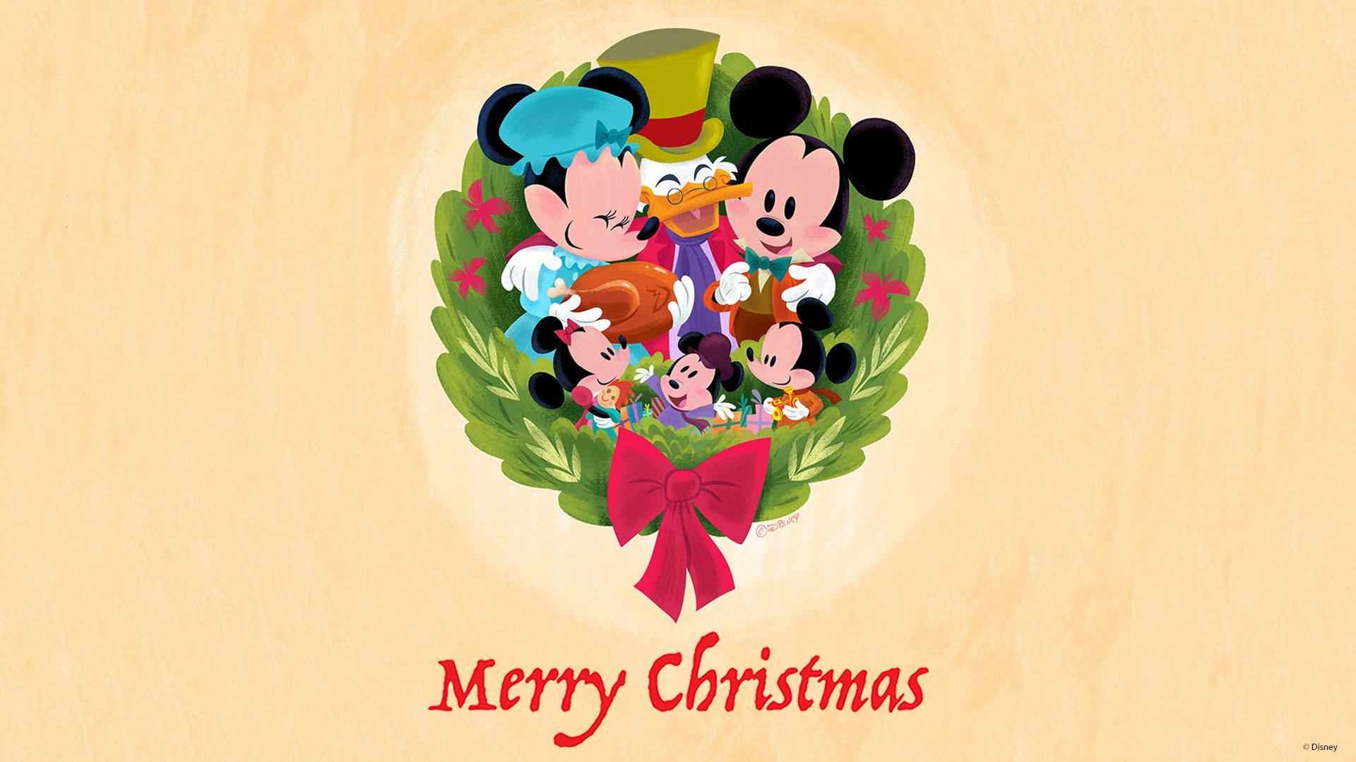 Disney 1920x1080 HD ミッキーマウス メリークリスマス リース 壁紙