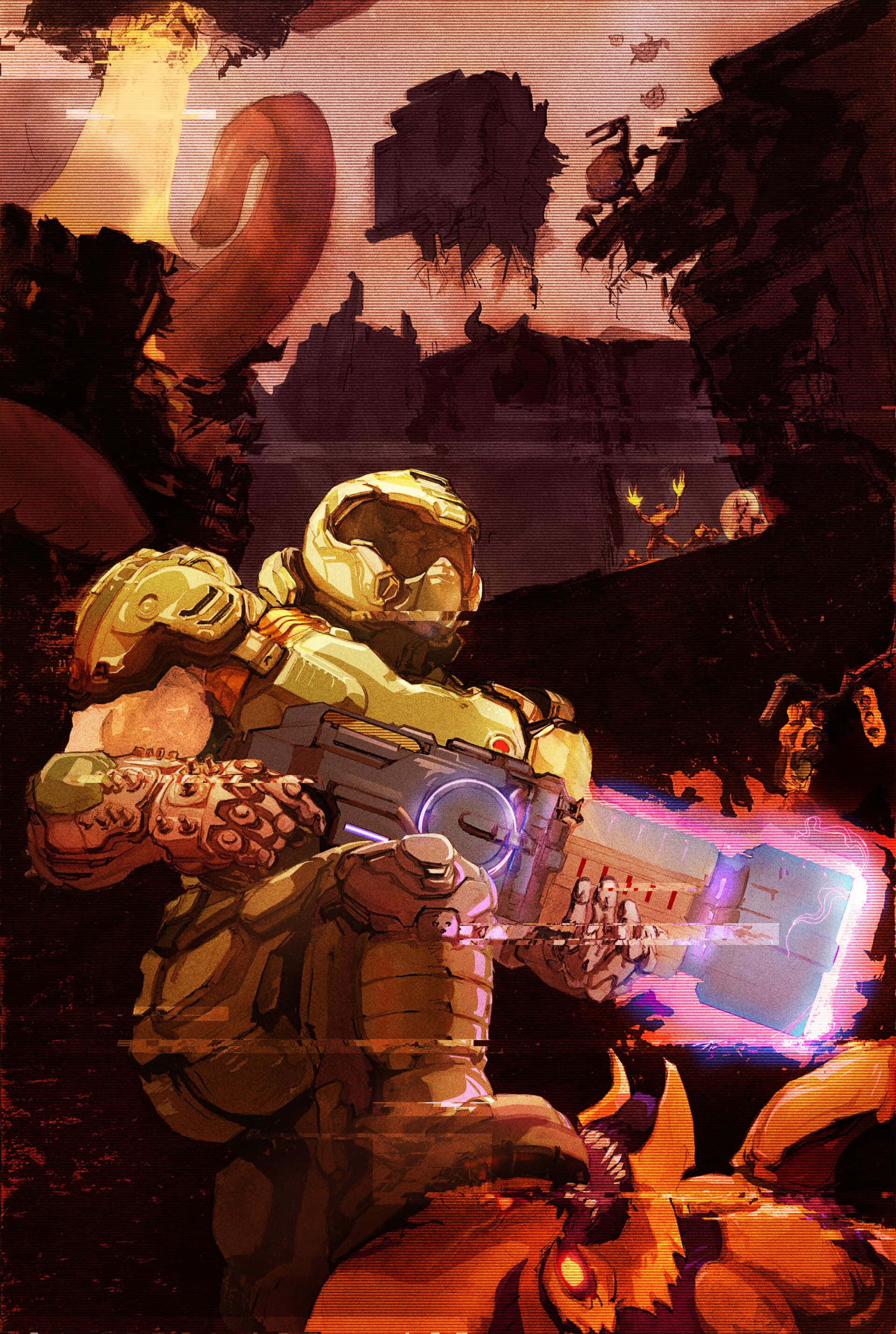 DOOMの世界での激しい戦闘シーン 壁紙