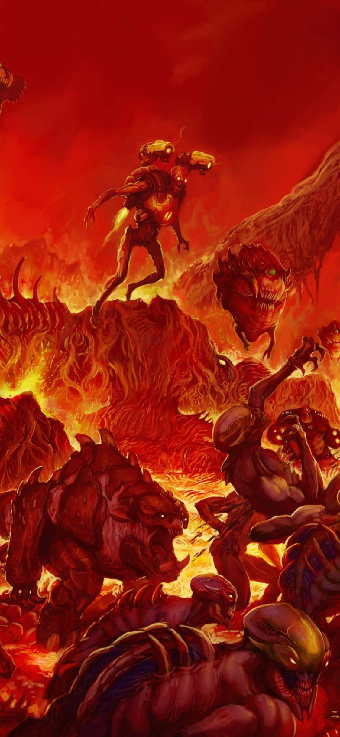 赤い地獄 Doom iPhone Xs 背景 壁紙