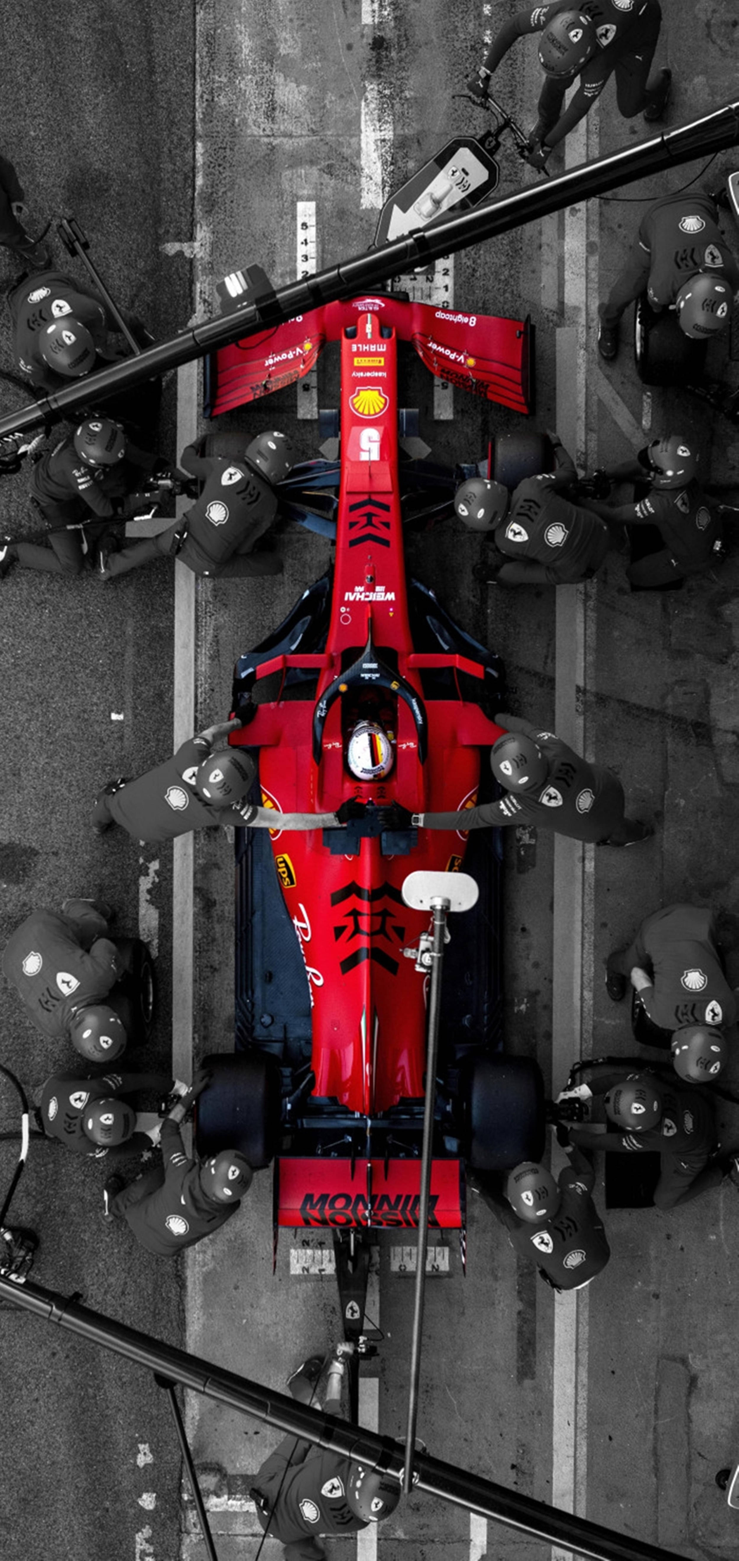 F1スマホ 赤いフェラーリテーマ トップビュー 壁紙