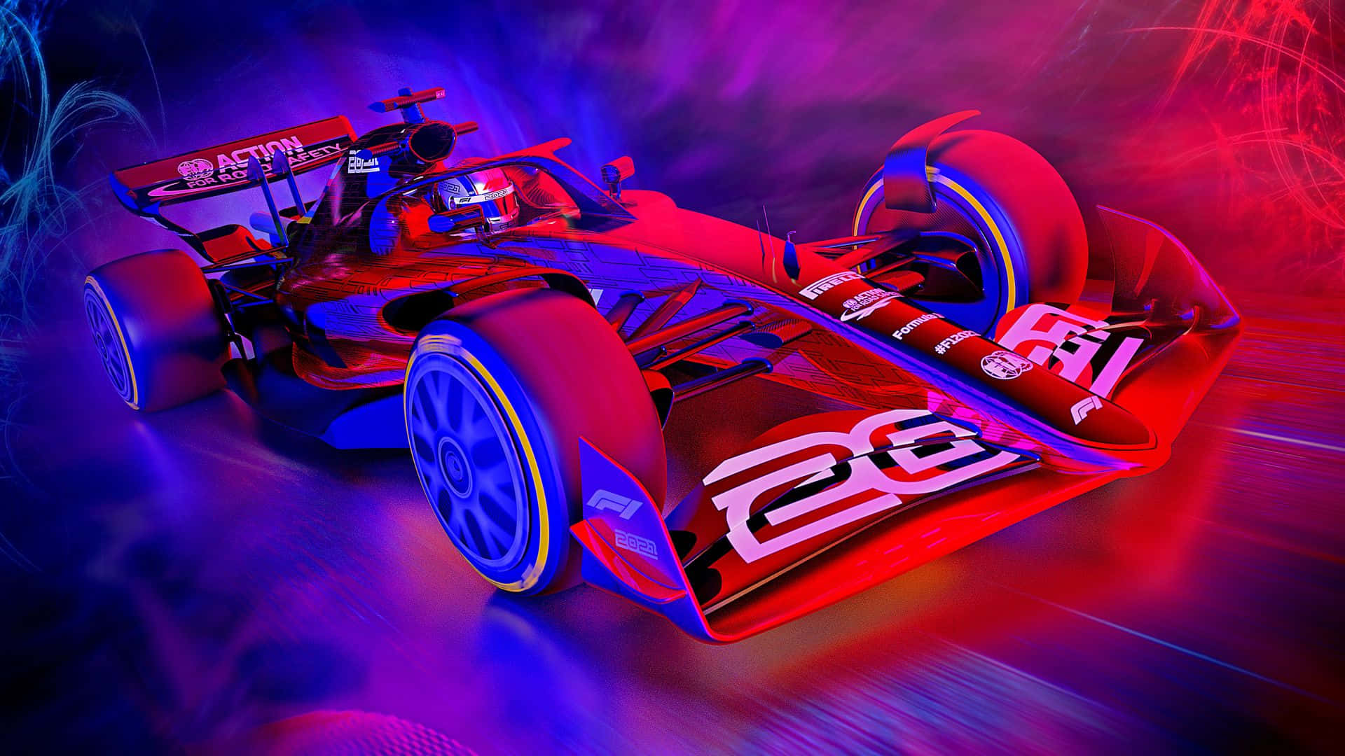 F1ゲームのレースカー パープルとレッドの美学 壁紙