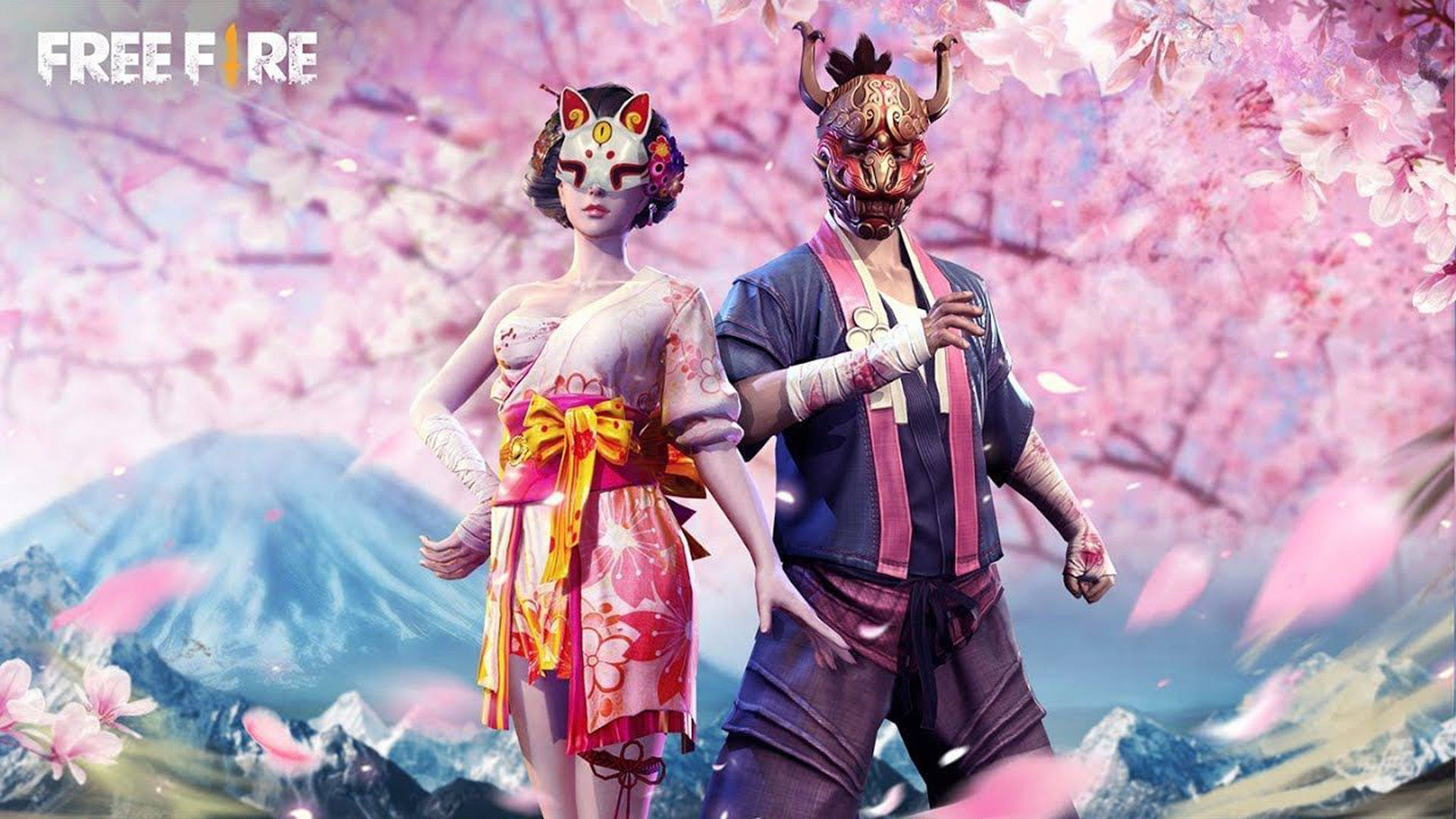 桜の木と山のFree Fireデスクトップ壁紙 壁紙