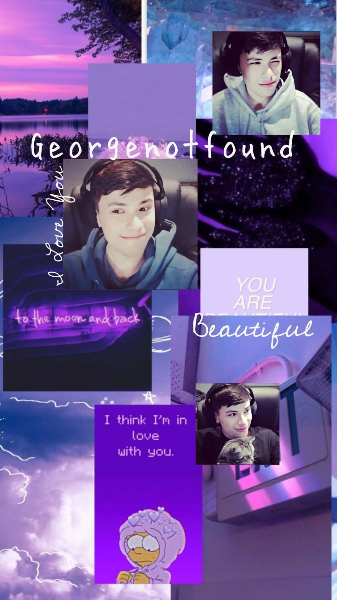 GeorgeNotFound ネオンパープルフォトコラージュ 壁紙