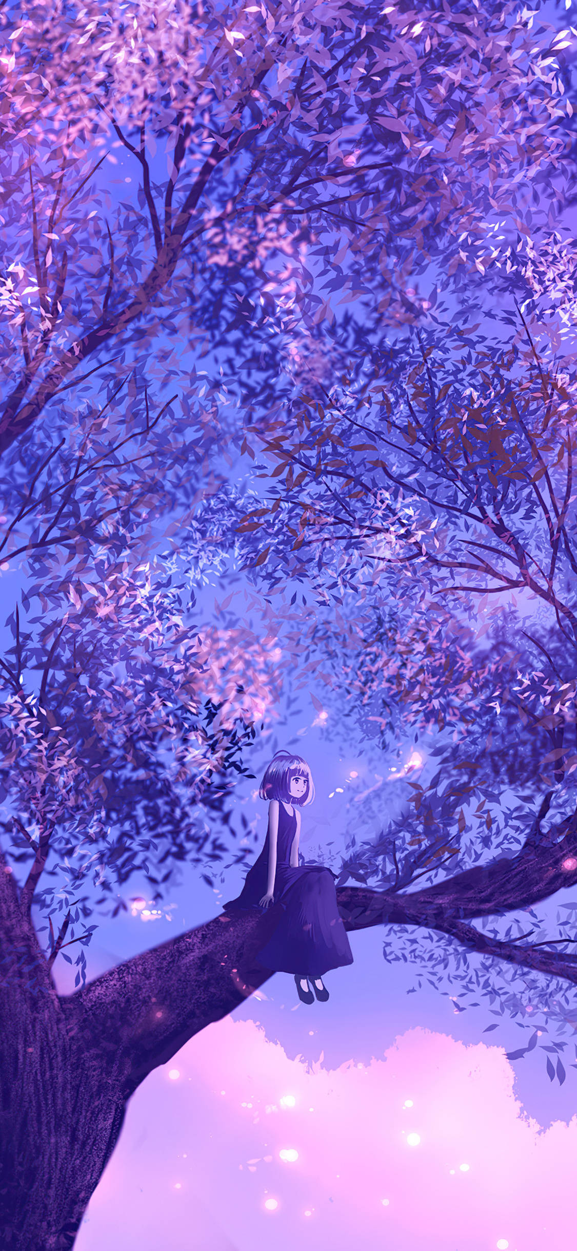 Girl On Tree Purple Anime Aesthetic 壁紙
