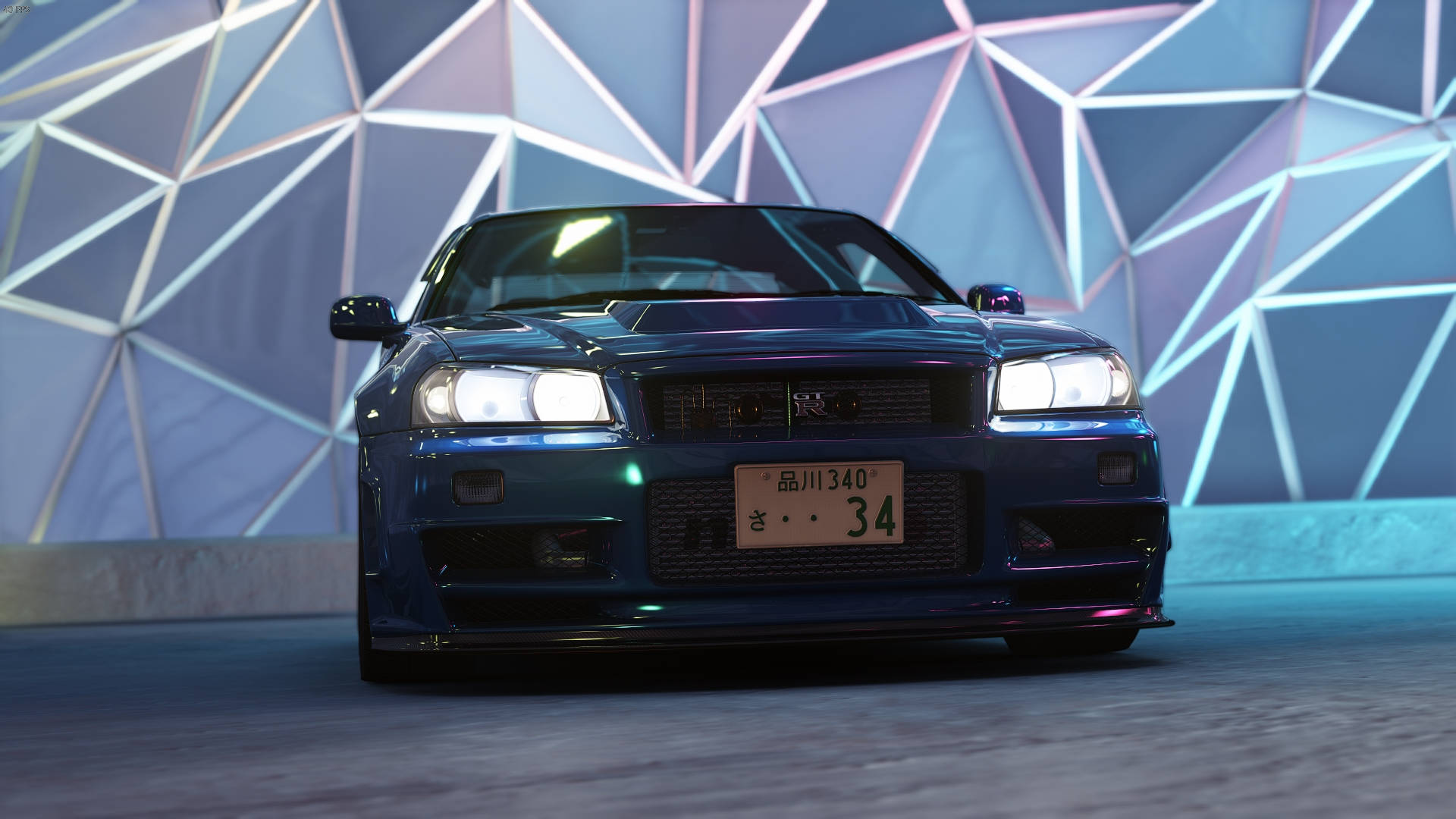 日産スカイラインGT-R R34 幾何学模様の背景 壁紙