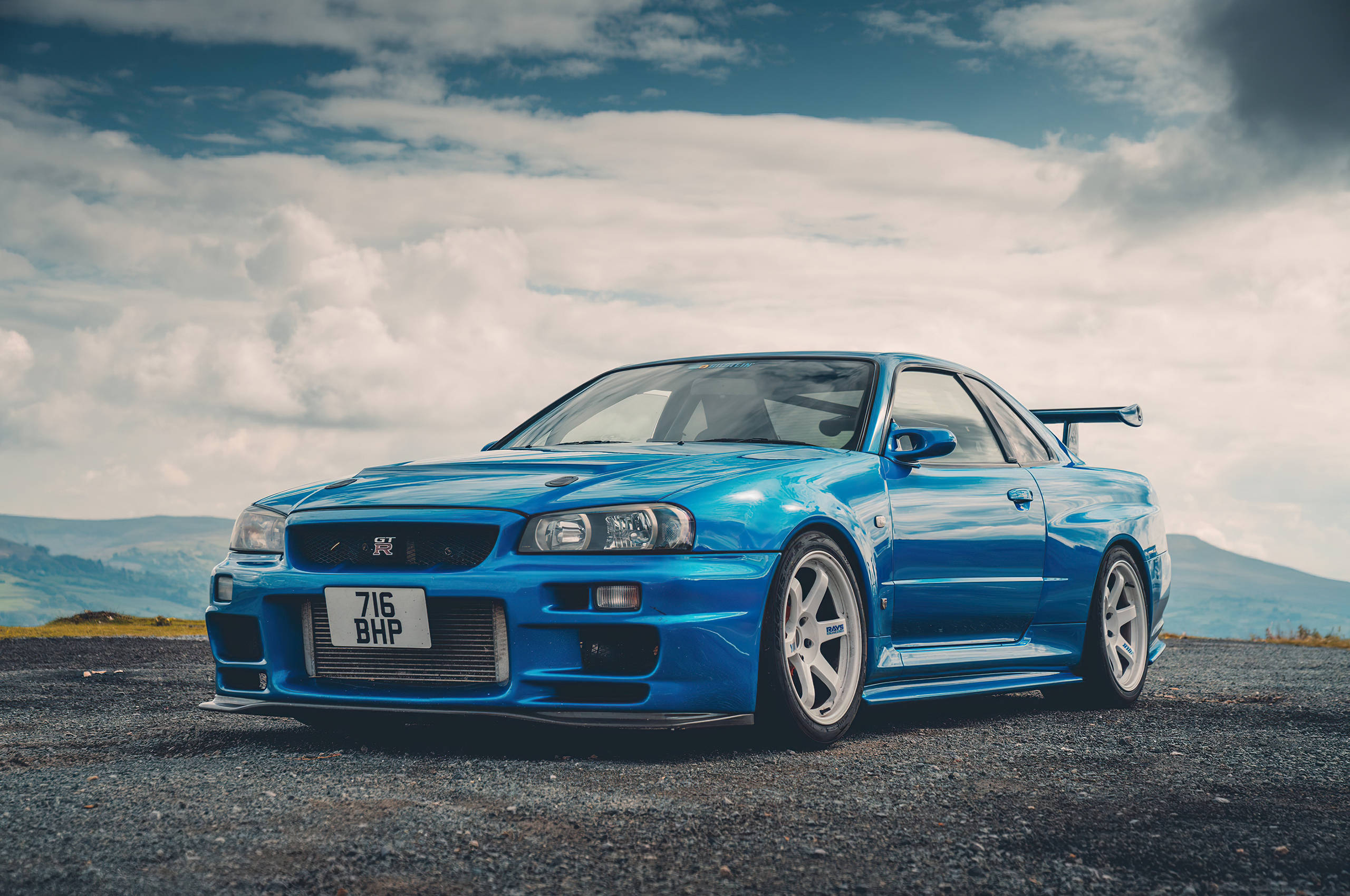 ターコイズブルーの日産スカイラインGT-R R34 壁紙