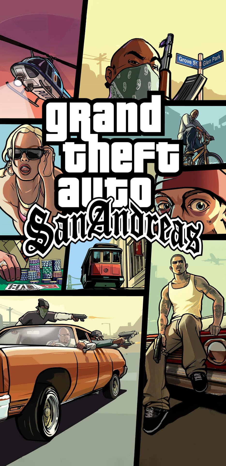 GTA SA 4K アクションゲームのコラージュポスター