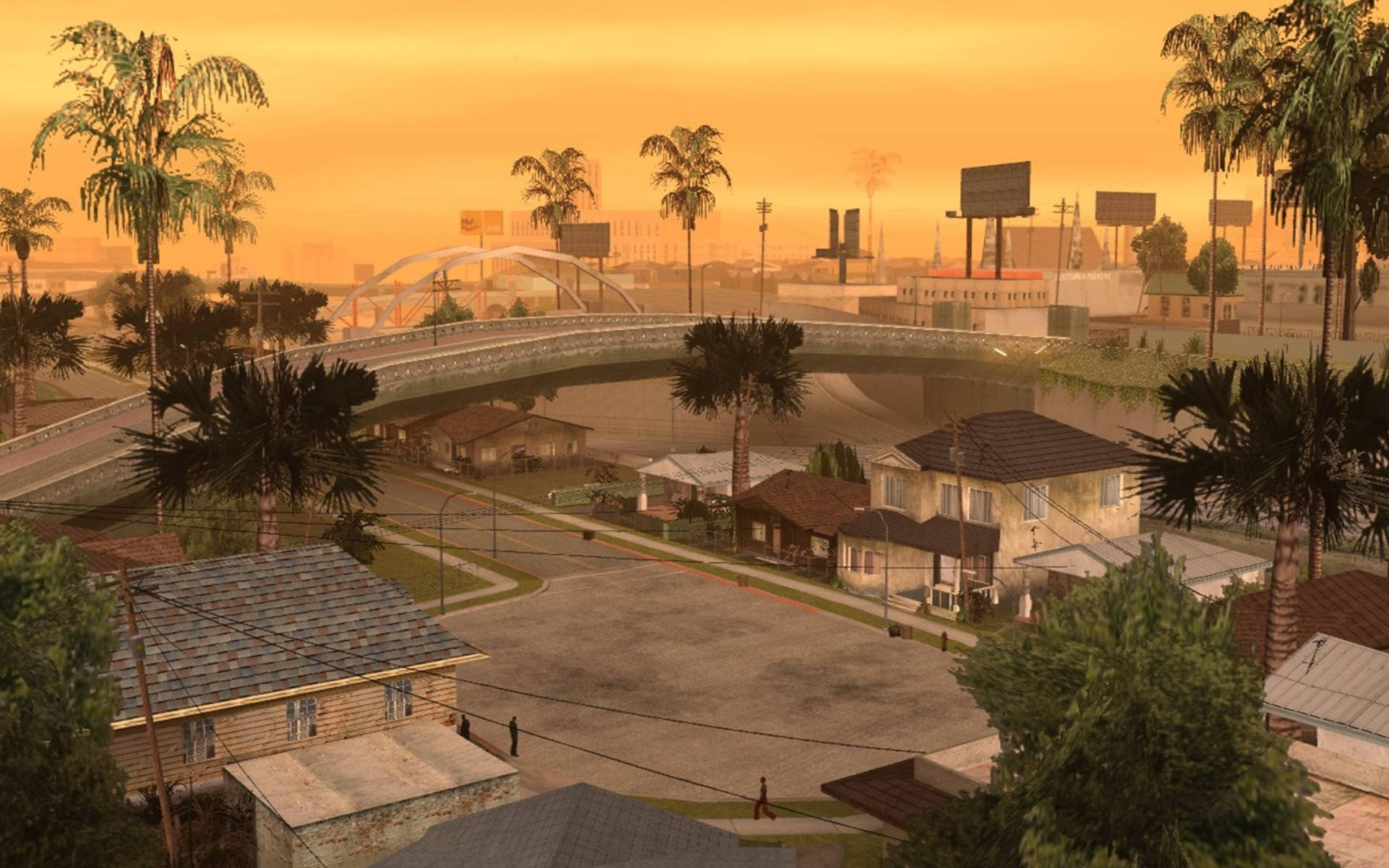 GTA SA 4K 町の夕日 壁紙