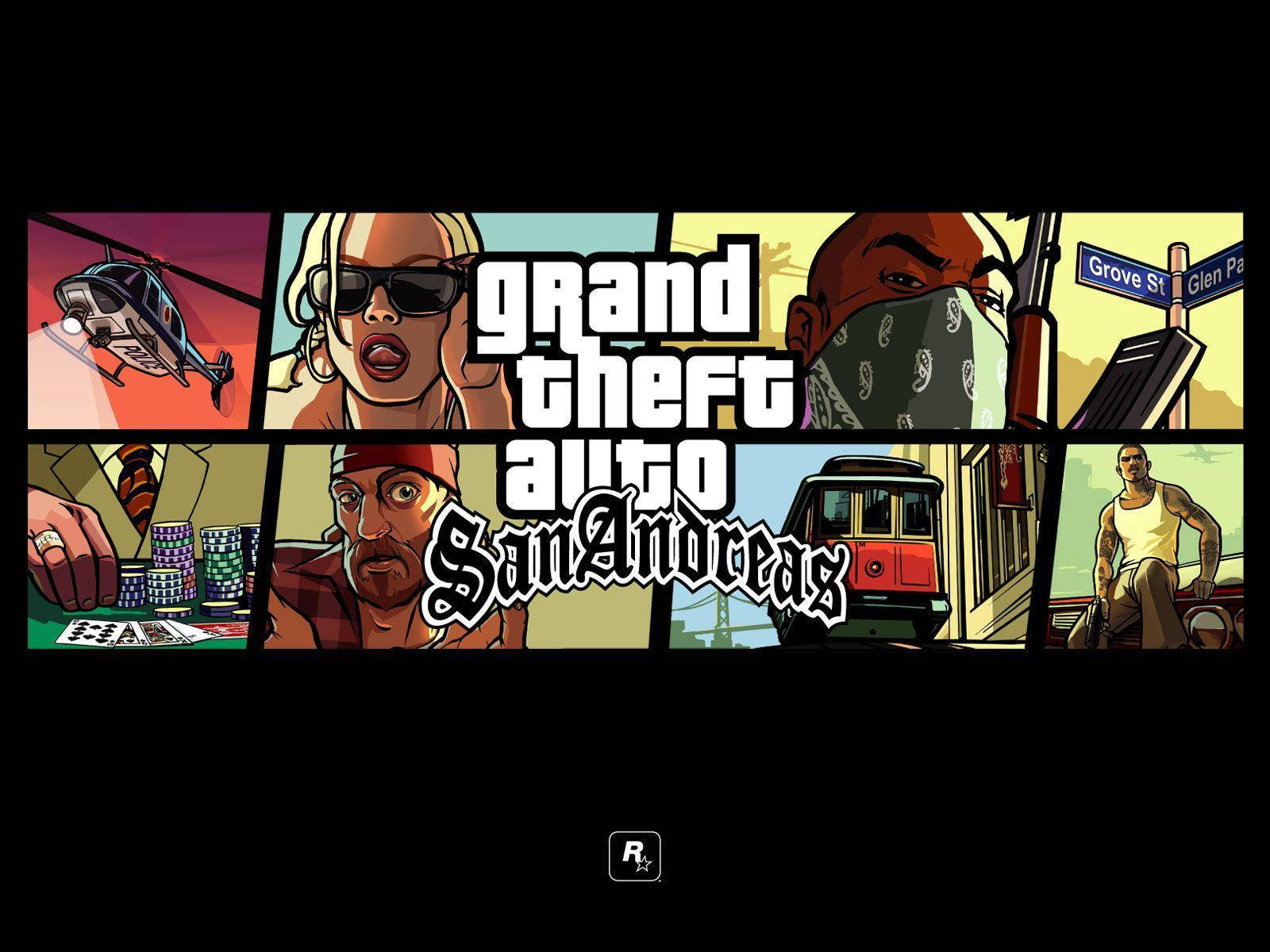 GTA：サンアンドレアスのダイナミックなキャラクターコラージュ 壁紙