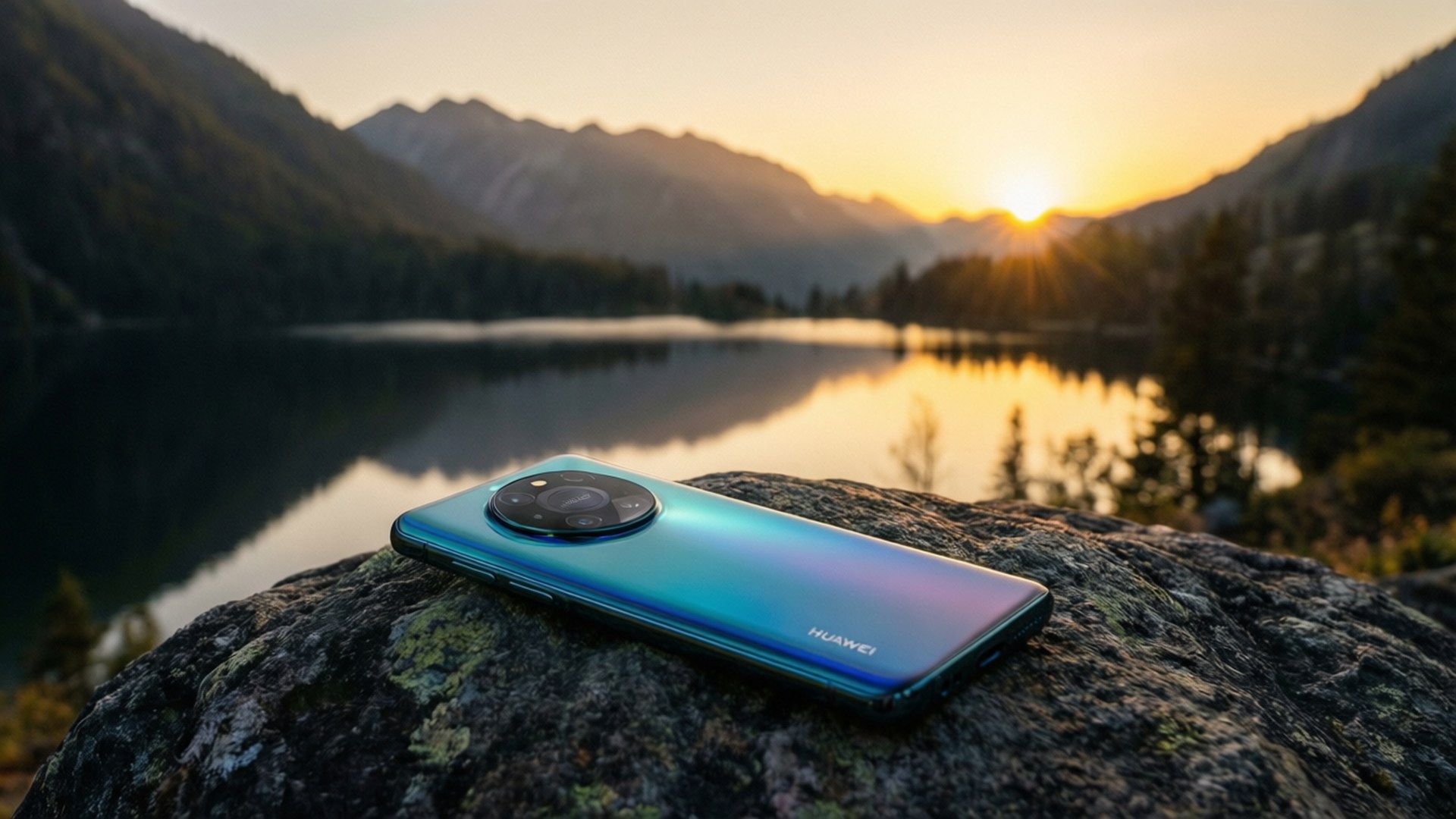 Huaweiと夕焼けの湖 壁紙