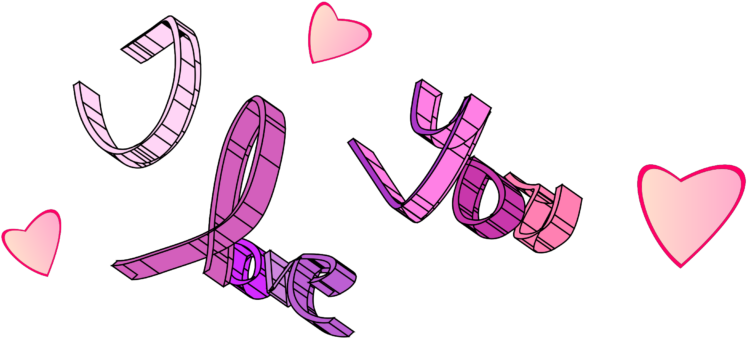 スタイライズされた「I Love You」の文字とハート 壁紙