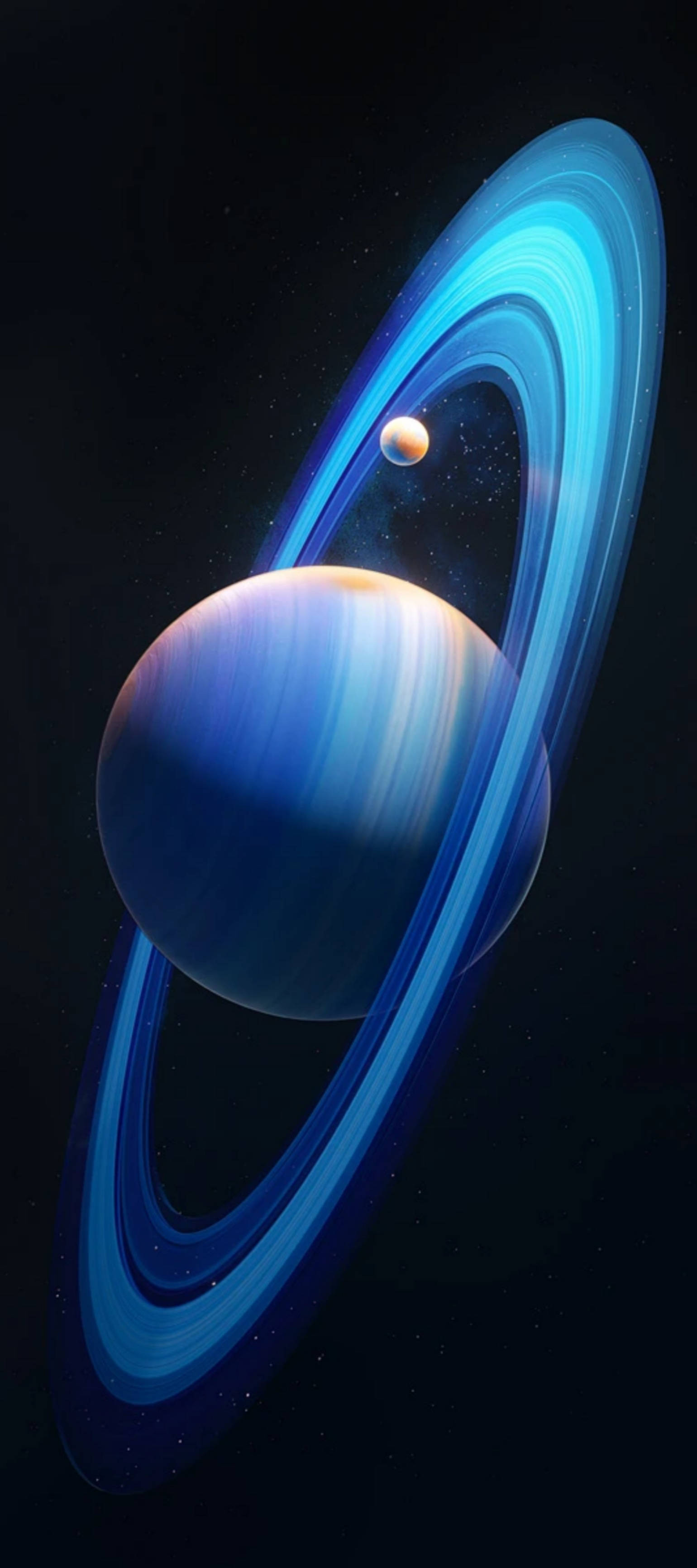 ユニークなウルトラブルーのInfinix Zero、土星を背景に 壁紙