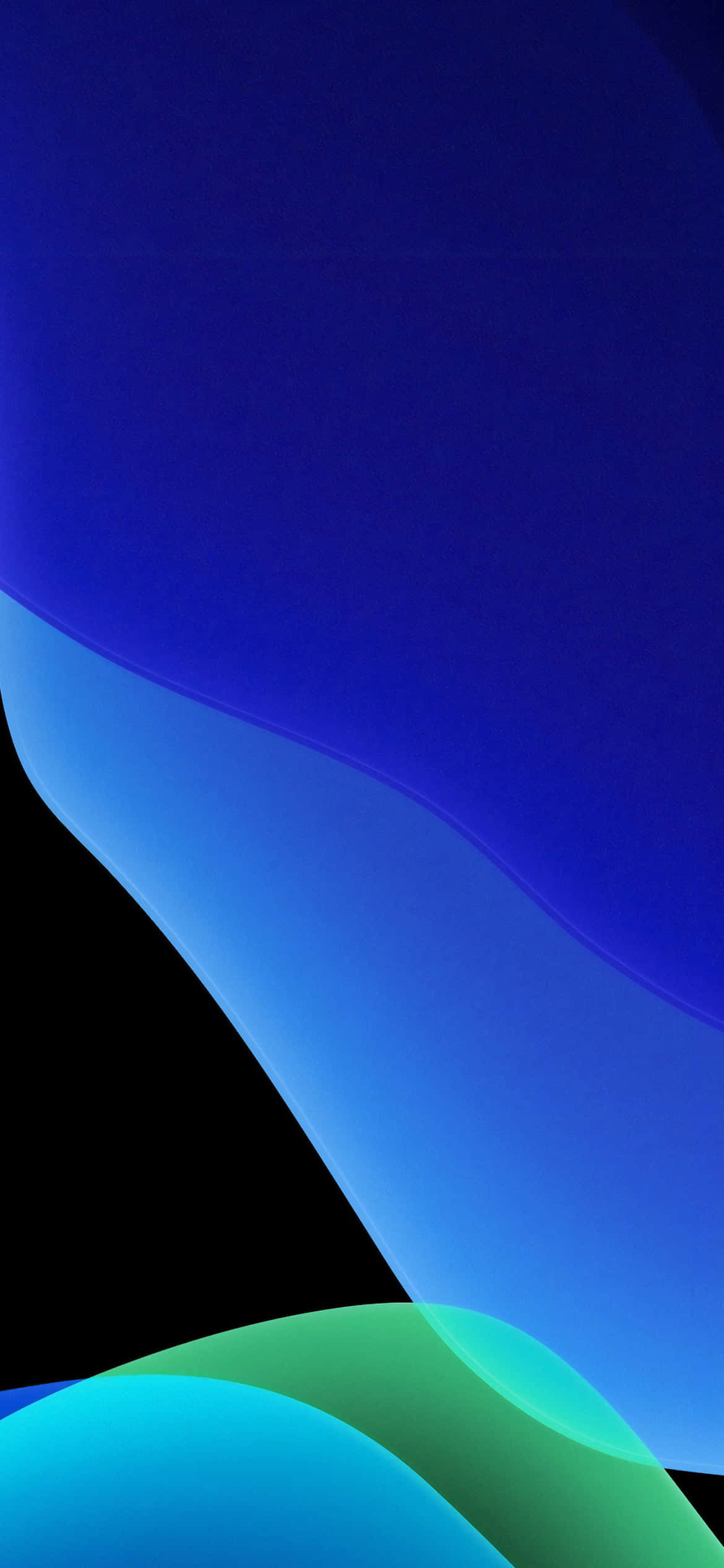 iOS 13 グリーン×ブルー×ブラックの背景 壁紙