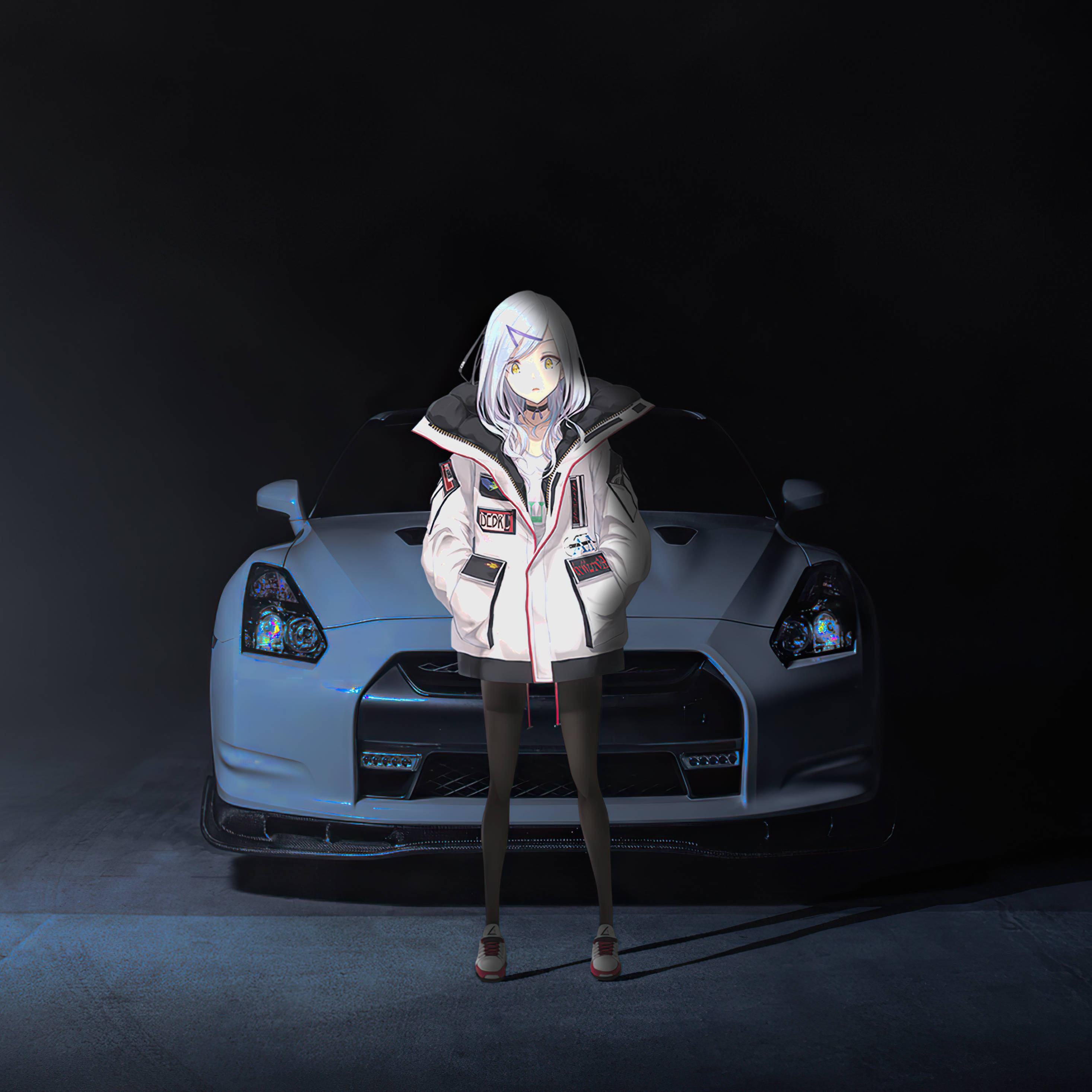 アニメ風のiPad壁紙 車と少女 壁紙