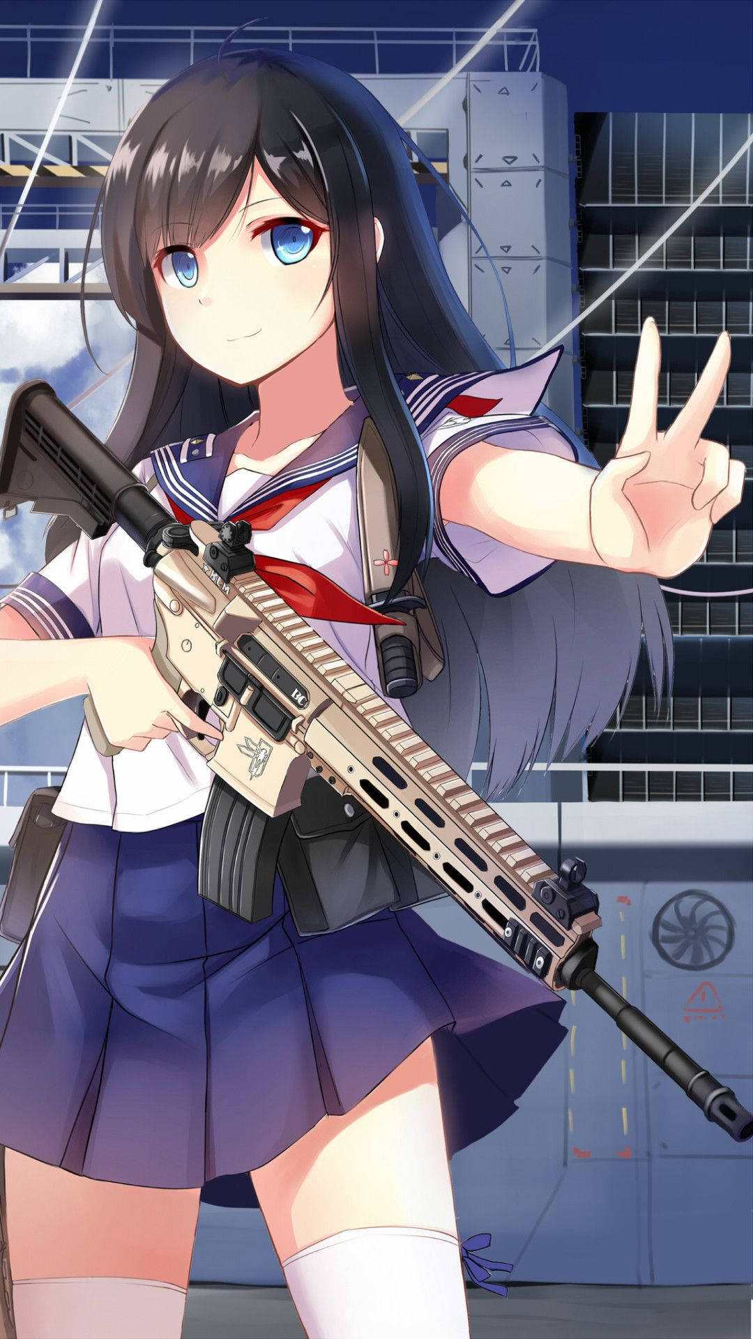 アサシオ かわいいアニメ少女 iPhone 銃持ち 壁紙