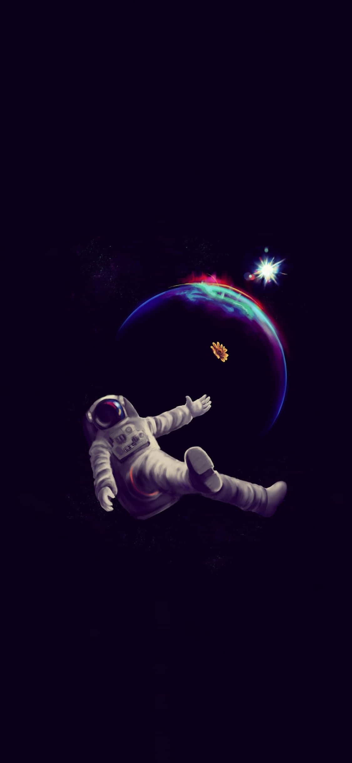 二つの世界の衝突を表現した、この宇宙飛行士のiPhone壁紙は、無限の可能性をあなたのポケットにもたらします。 壁紙