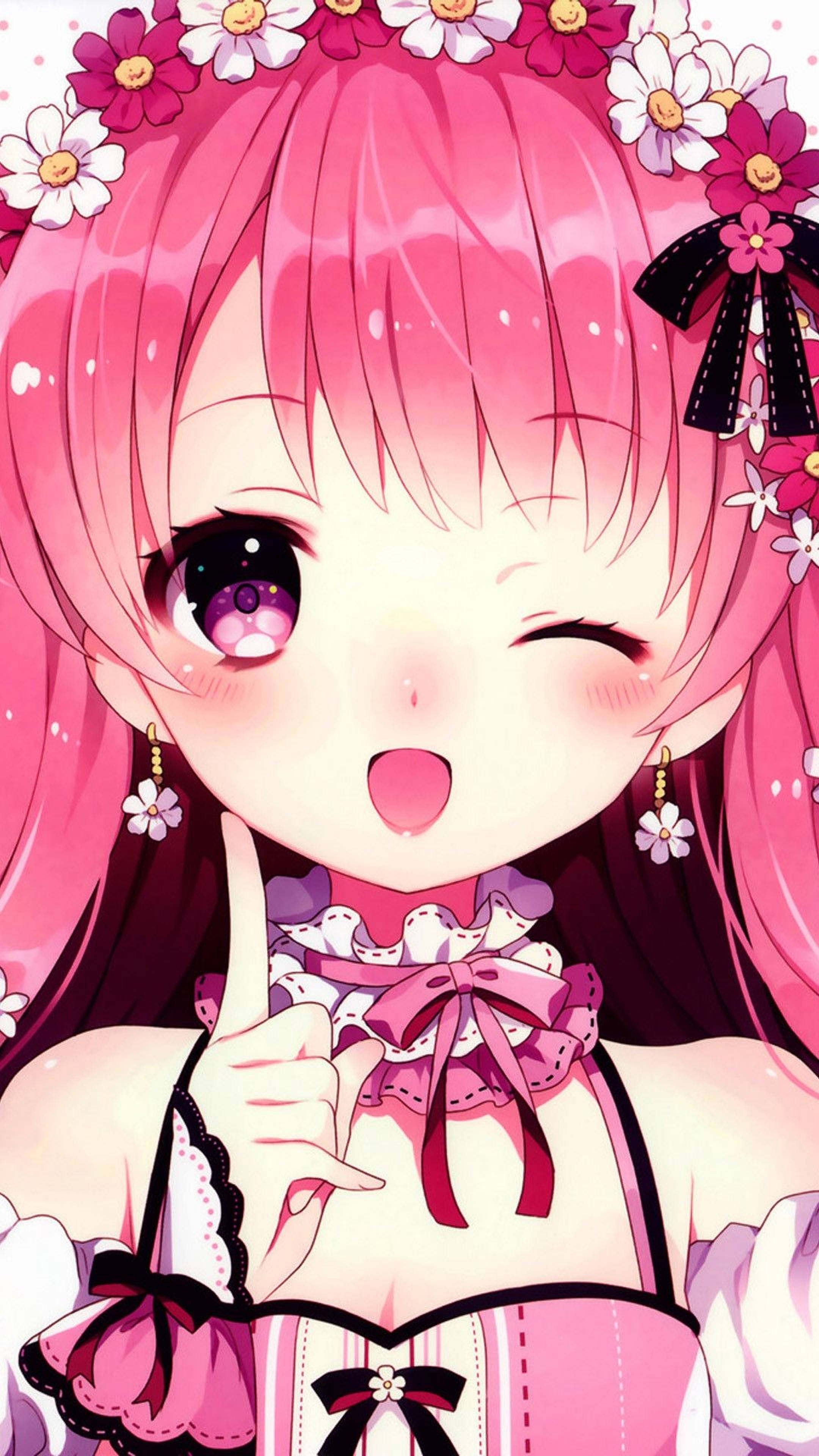 ピンク髪のアニメ少女 iPhone 壁紙