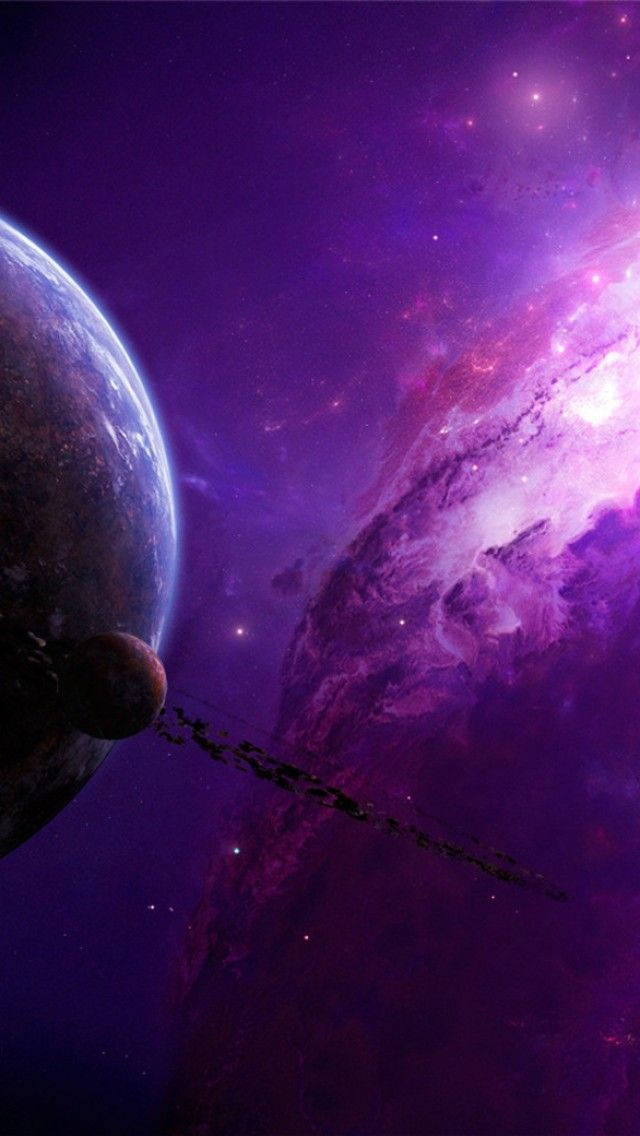 紫の銀河と惑星の宇宙 iPhone壁紙 壁紙