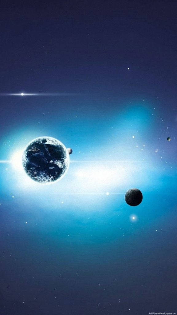 惑星と青い光の宇宙iPhone 壁紙