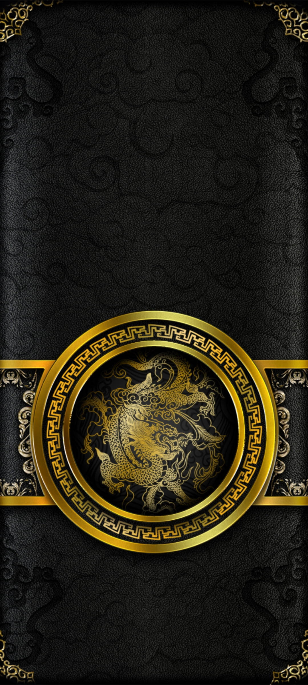 中国の龍 黒と金 iPhone 壁紙