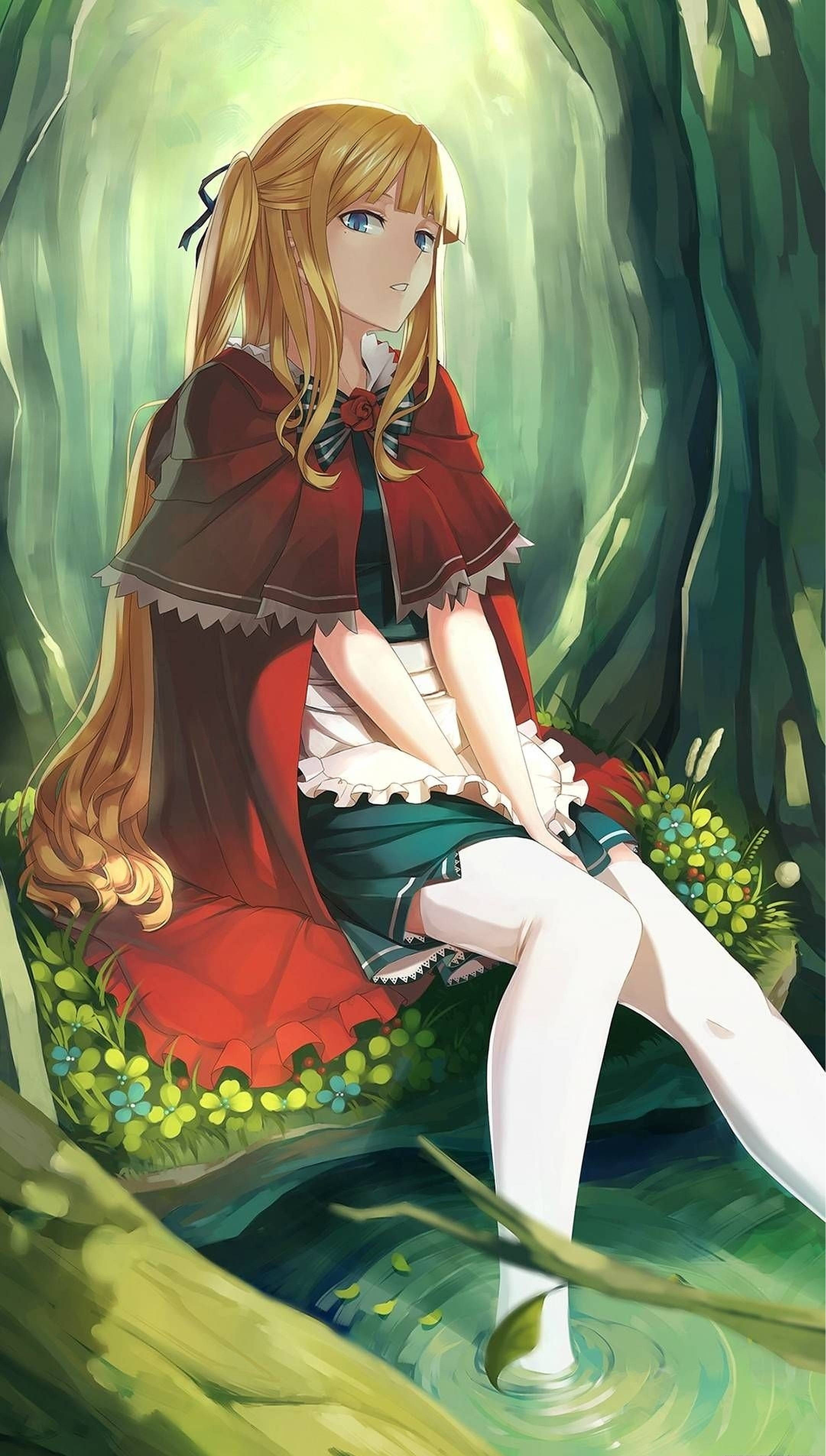 森の中のアニメ少女 iPhone 壁紙