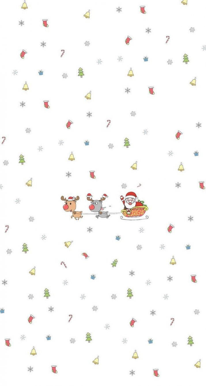 シンプルでかわいいクリスマスiPhone：サンタとトナカイ 壁紙