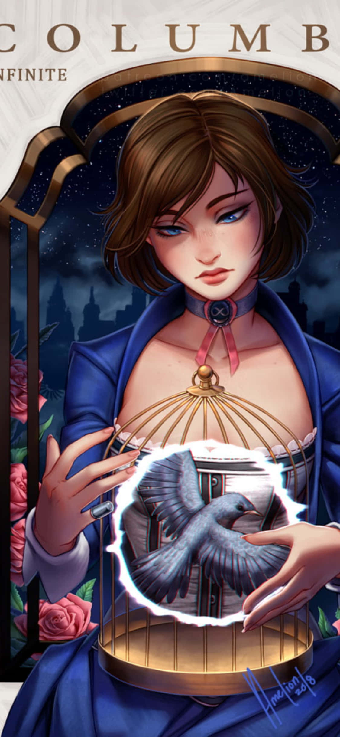 iPhone X Bioshock Infinite ファンアート背景 鳥とエリザベス 壁紙