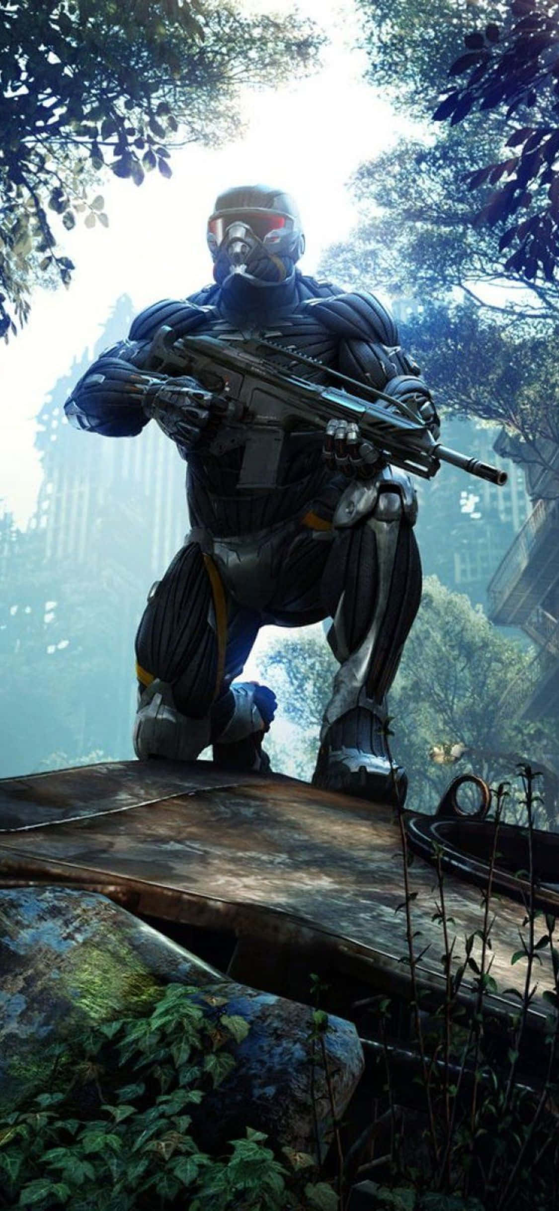 iPhone X Crysis 3 ライフル 森の背景 壁紙