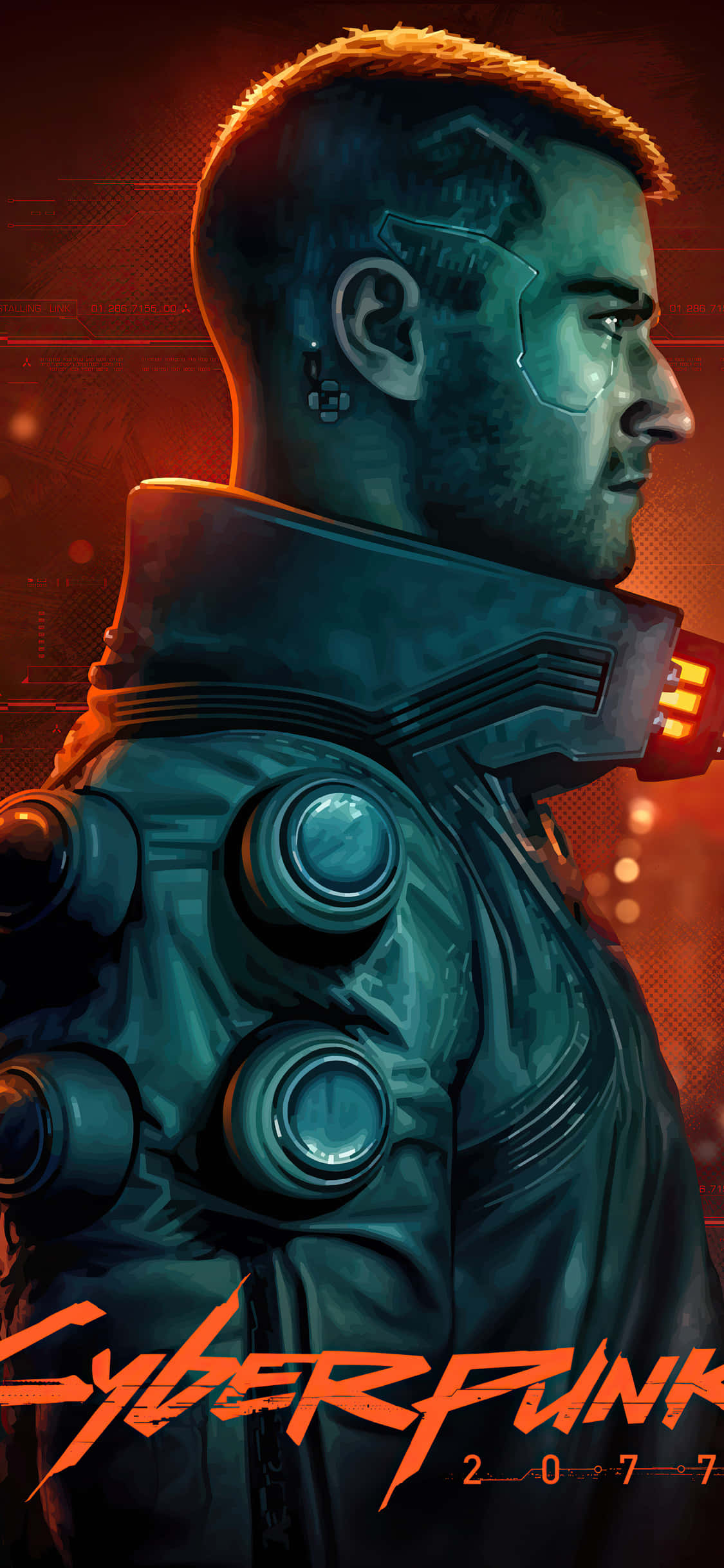 iPhone X Cyberpunk 2077 背景ポスター ジャケットを着た男 壁紙