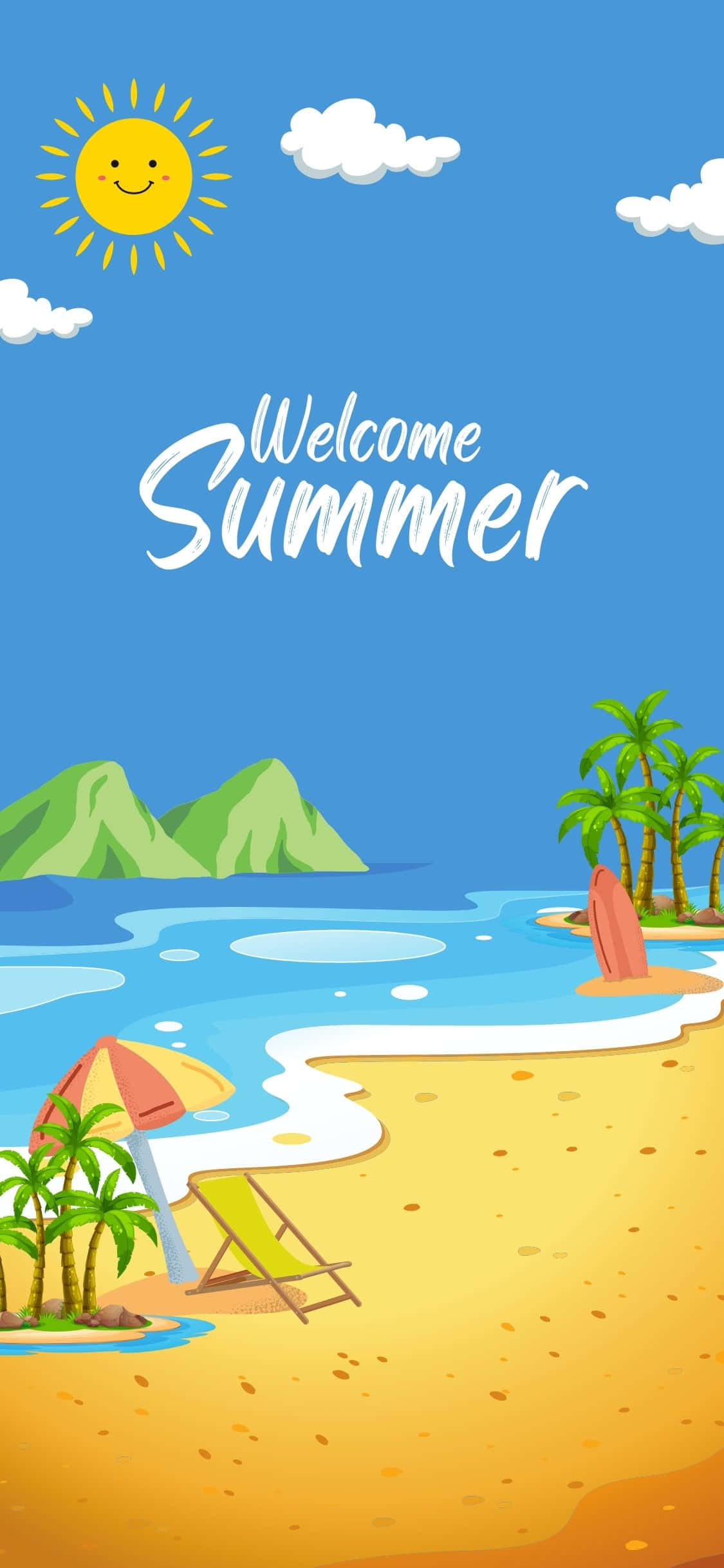 トロピカルビーチシーンイラスト iPhone X 夏の背景 壁紙