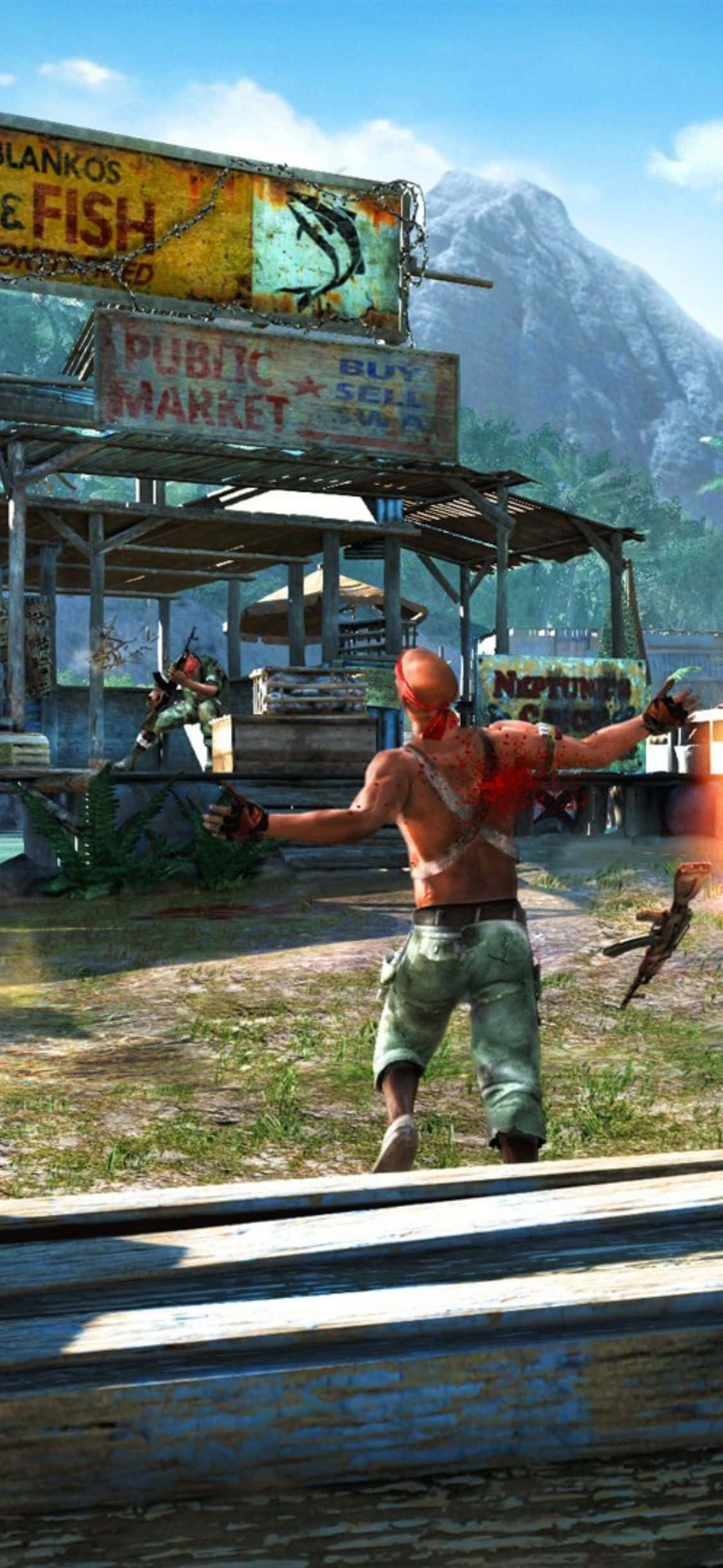 iPhone X Far Cry 3 銃撃を受ける男の背景 壁紙