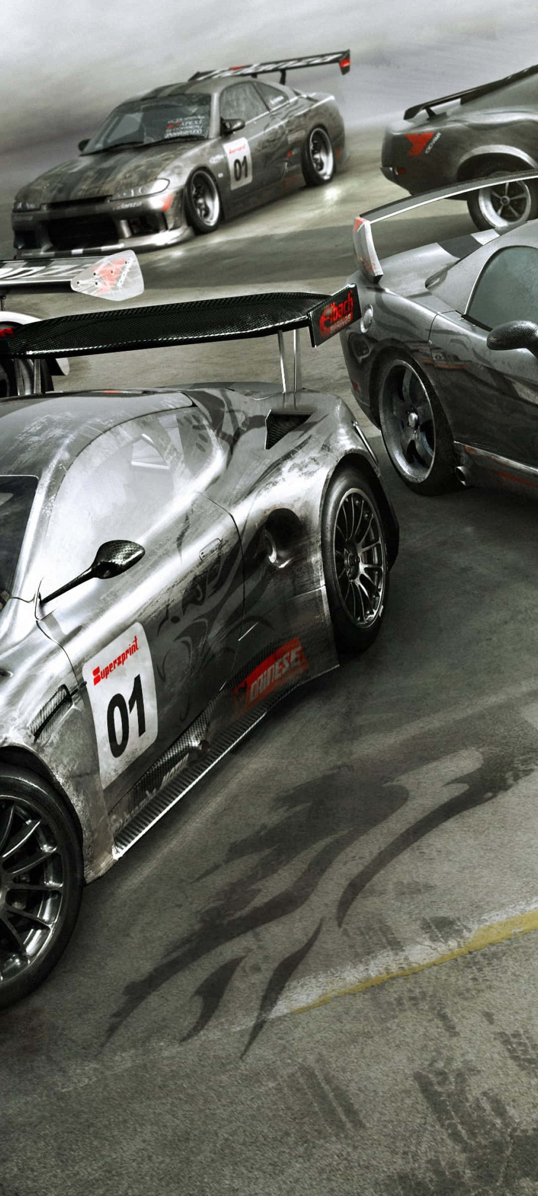 iPhone X Grid Autosport 背景 ドリフト スモーク 壁紙